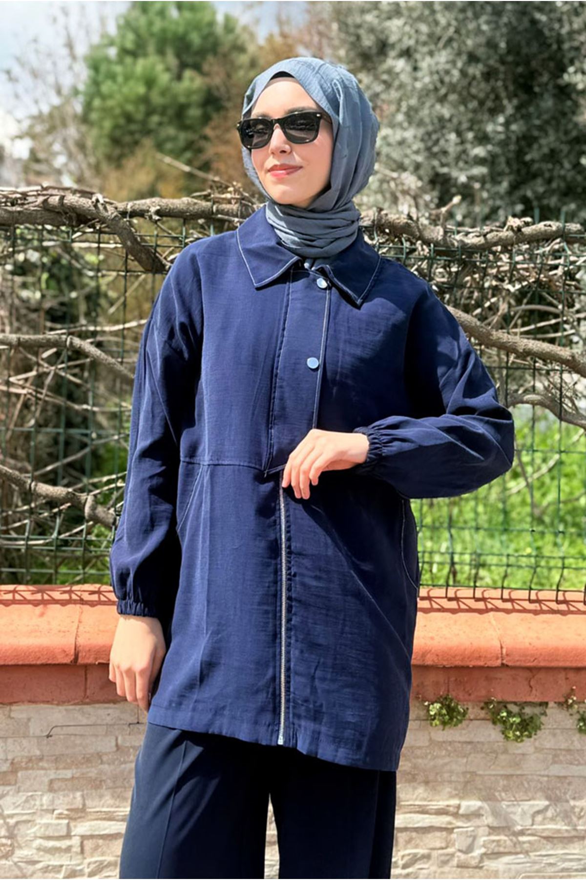 26Y7238 - LACİVERT - ÇITÇITLI YAZ TRENCH