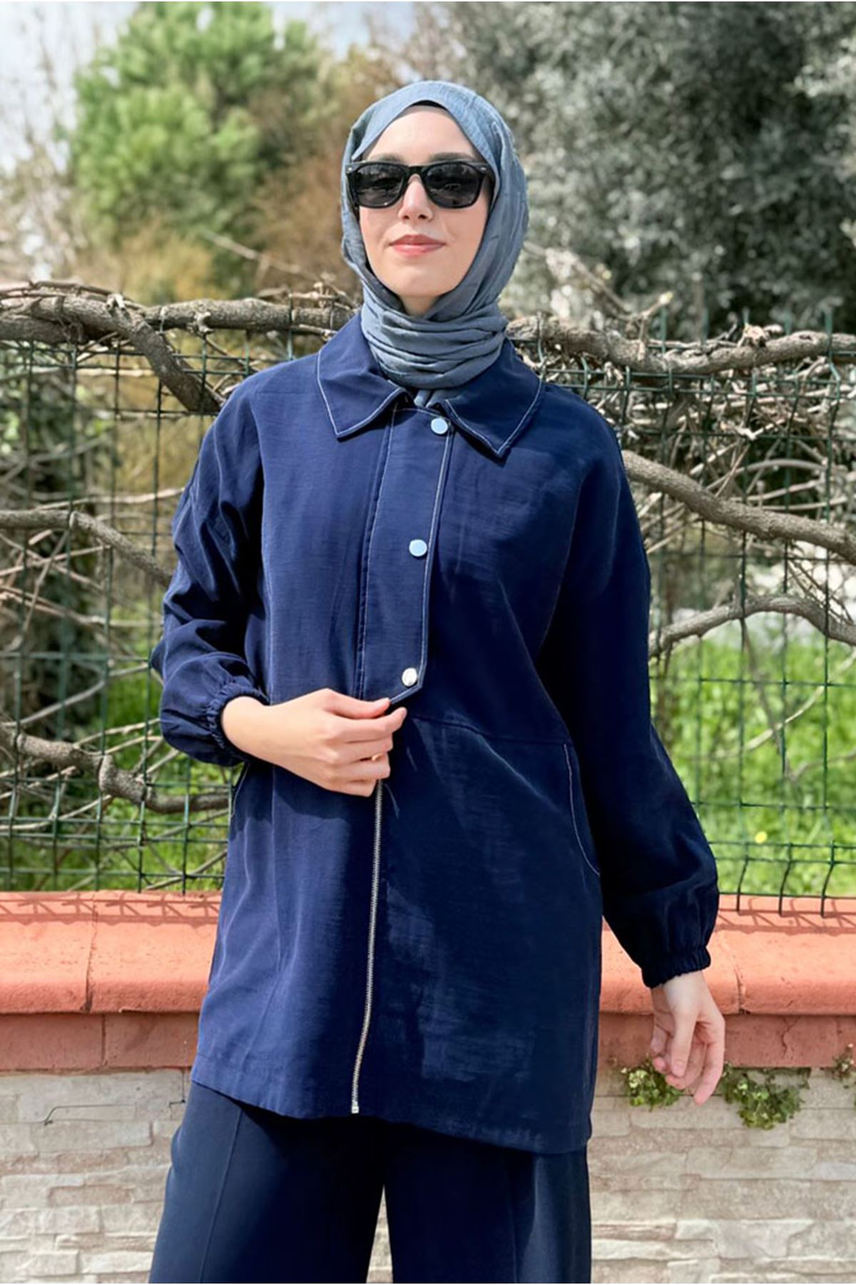 26Y7238 - LACİVERT - ÇITÇITLI YAZ TRENCH