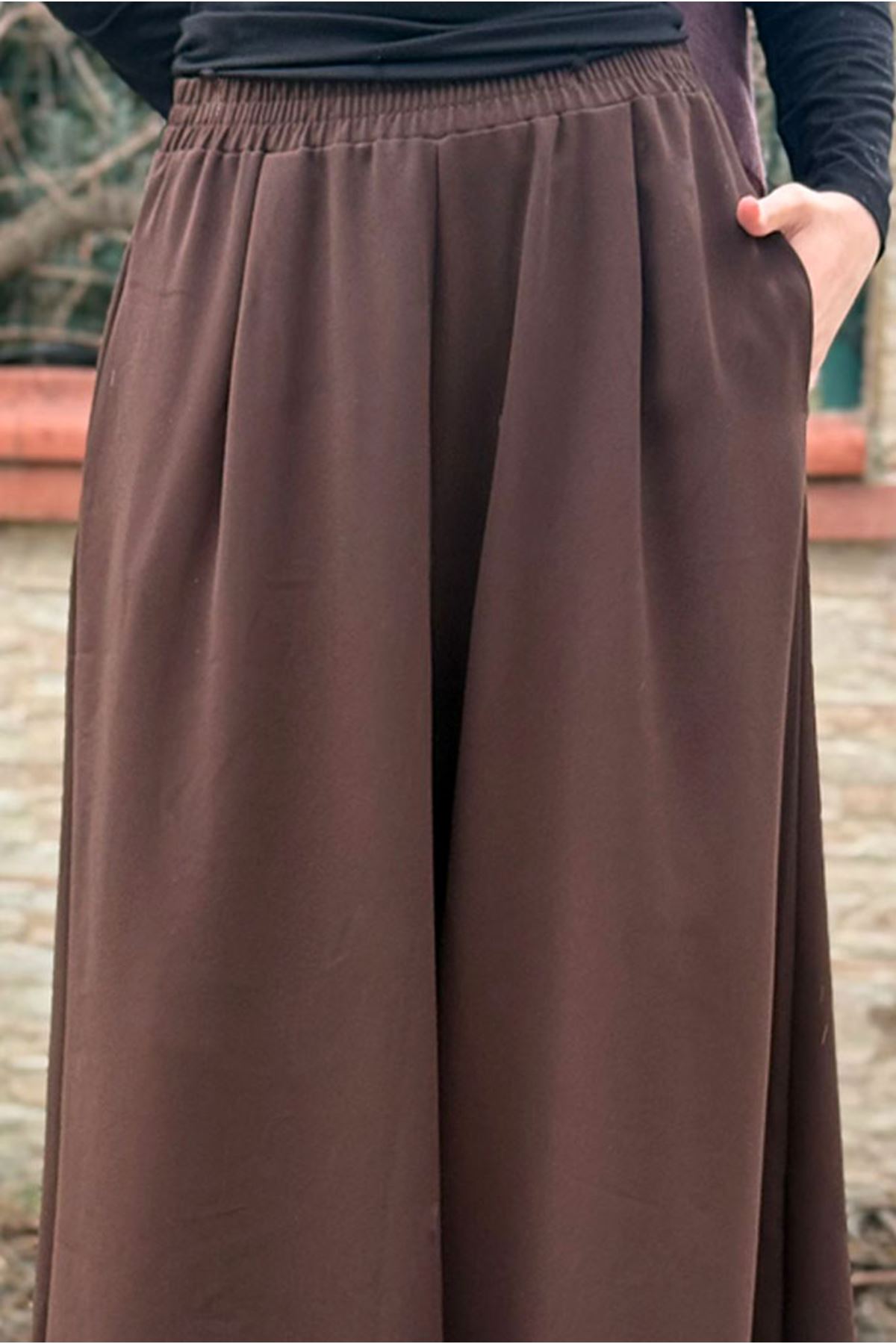 26Y7380 - KAHVE - KREP ETEK PANTOLON