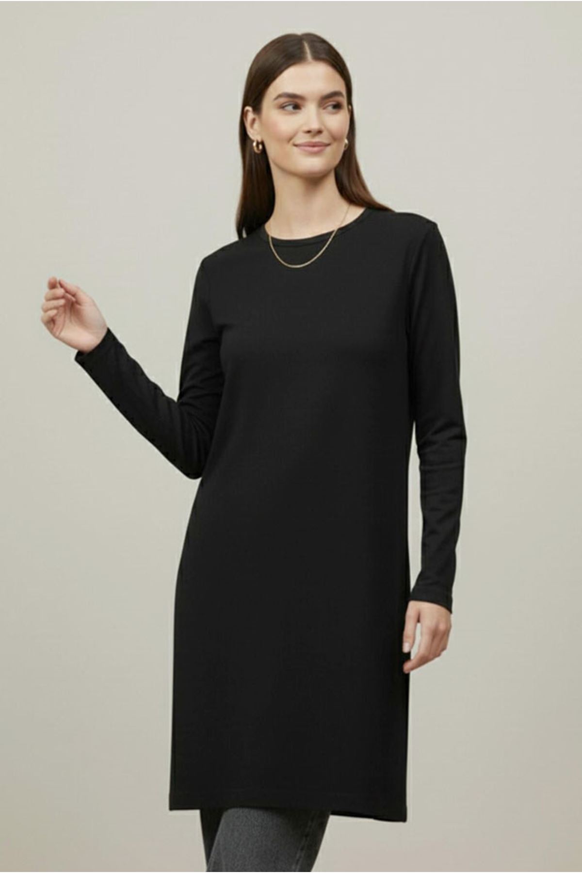 26Y6555 - SİYAH - PENYE UZUNKOL TUNİK