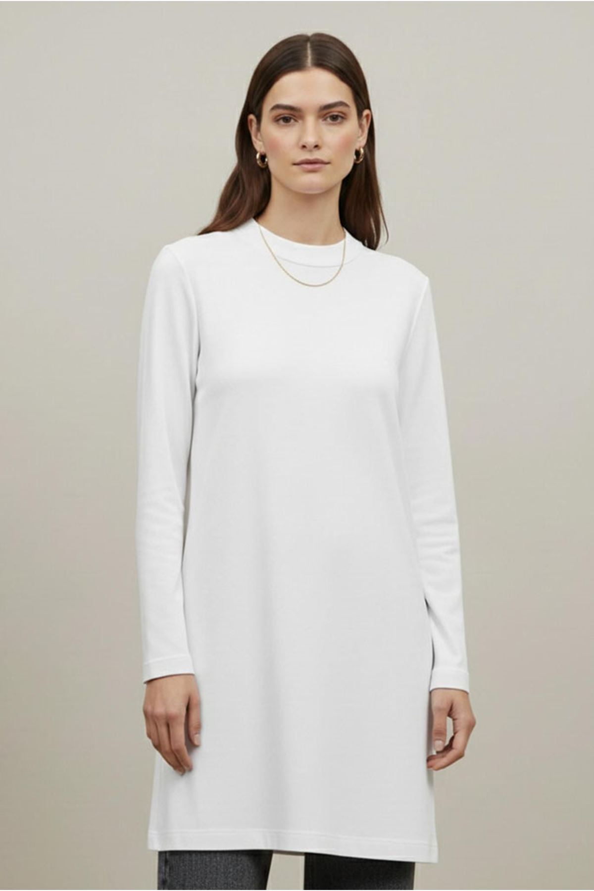 26Y6555 - EKRU - PENYE UZUNKOL TUNİK 