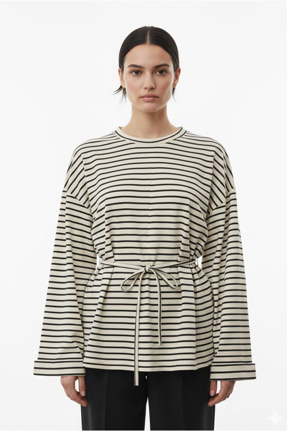 26Y6560 - SİYAH -  ÇİZGİLİ BASİC TUNİK