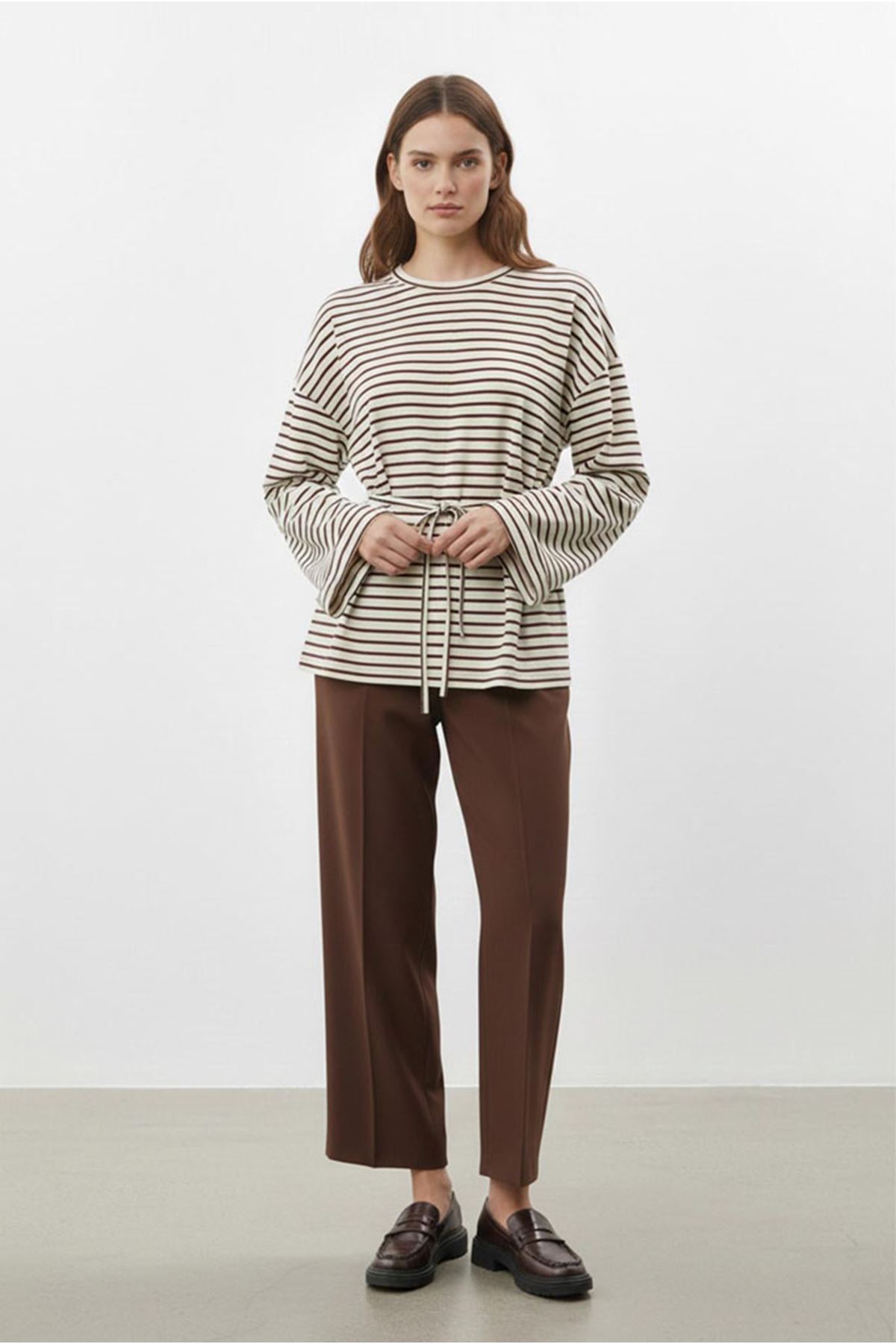 26Y6560 - KAHVE -  ÇİZGİLİ BASİC TUNİK