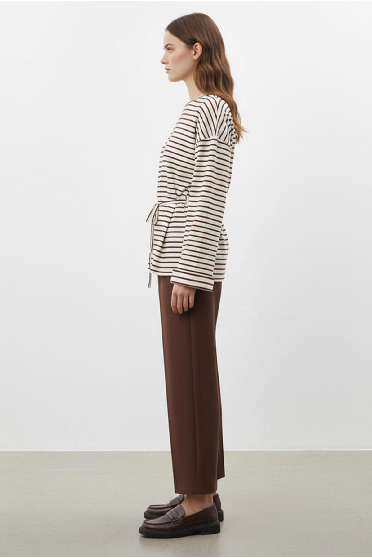 26Y6560 - KAHVE -  ÇİZGİLİ BASİC TUNİK