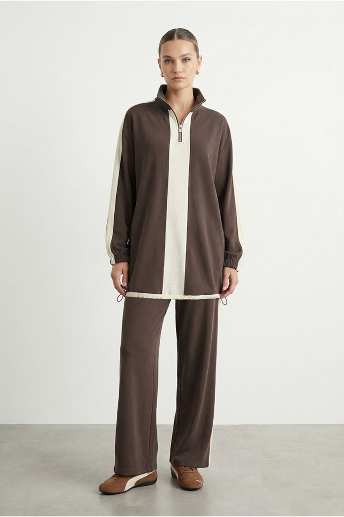 26Y6606 - KAHVE - RENK KOMBİNLİ TAKIM