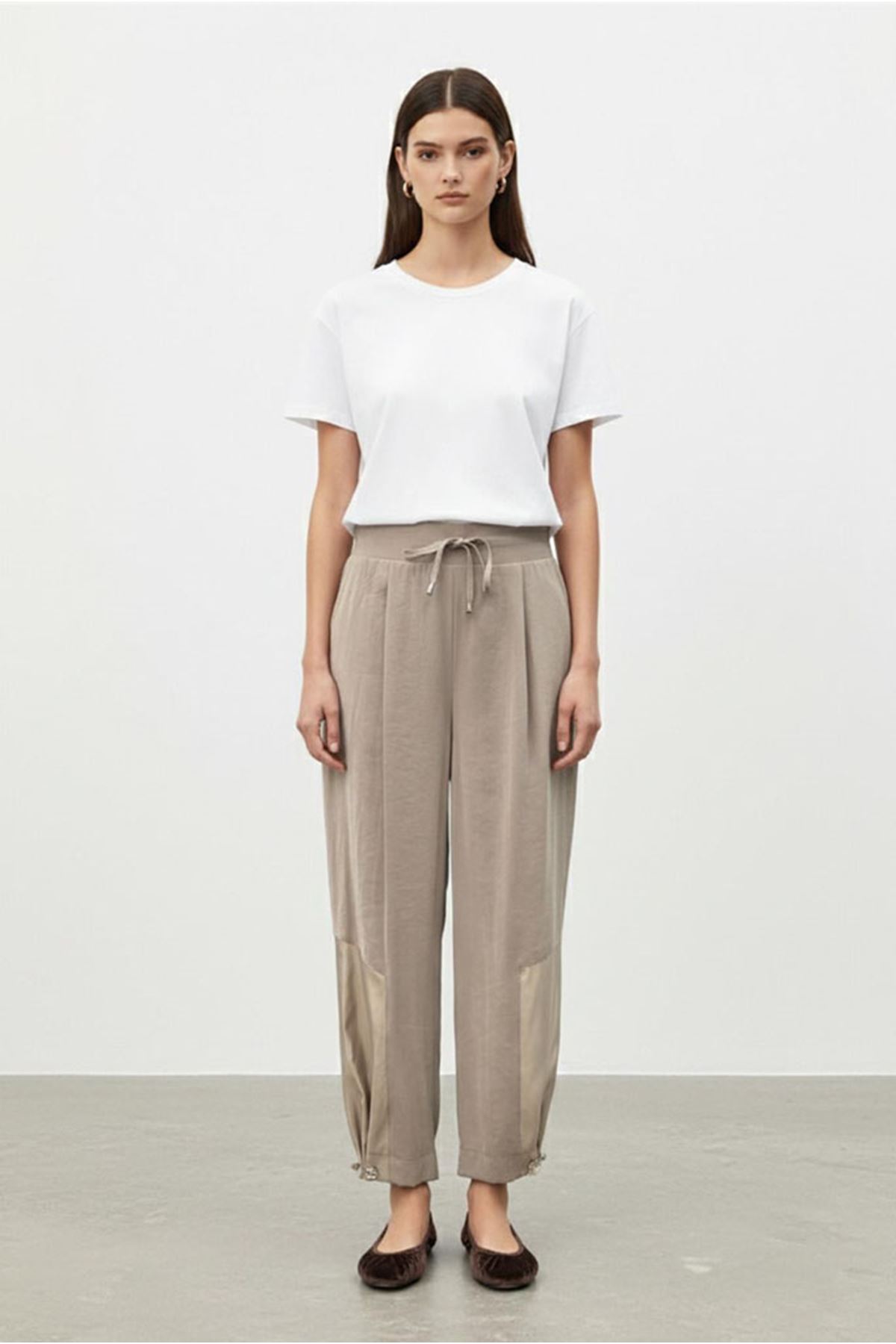 26Y7395 - VİZON - PAÇASI BÜZGÜLÜ TENCEL PANTOLON