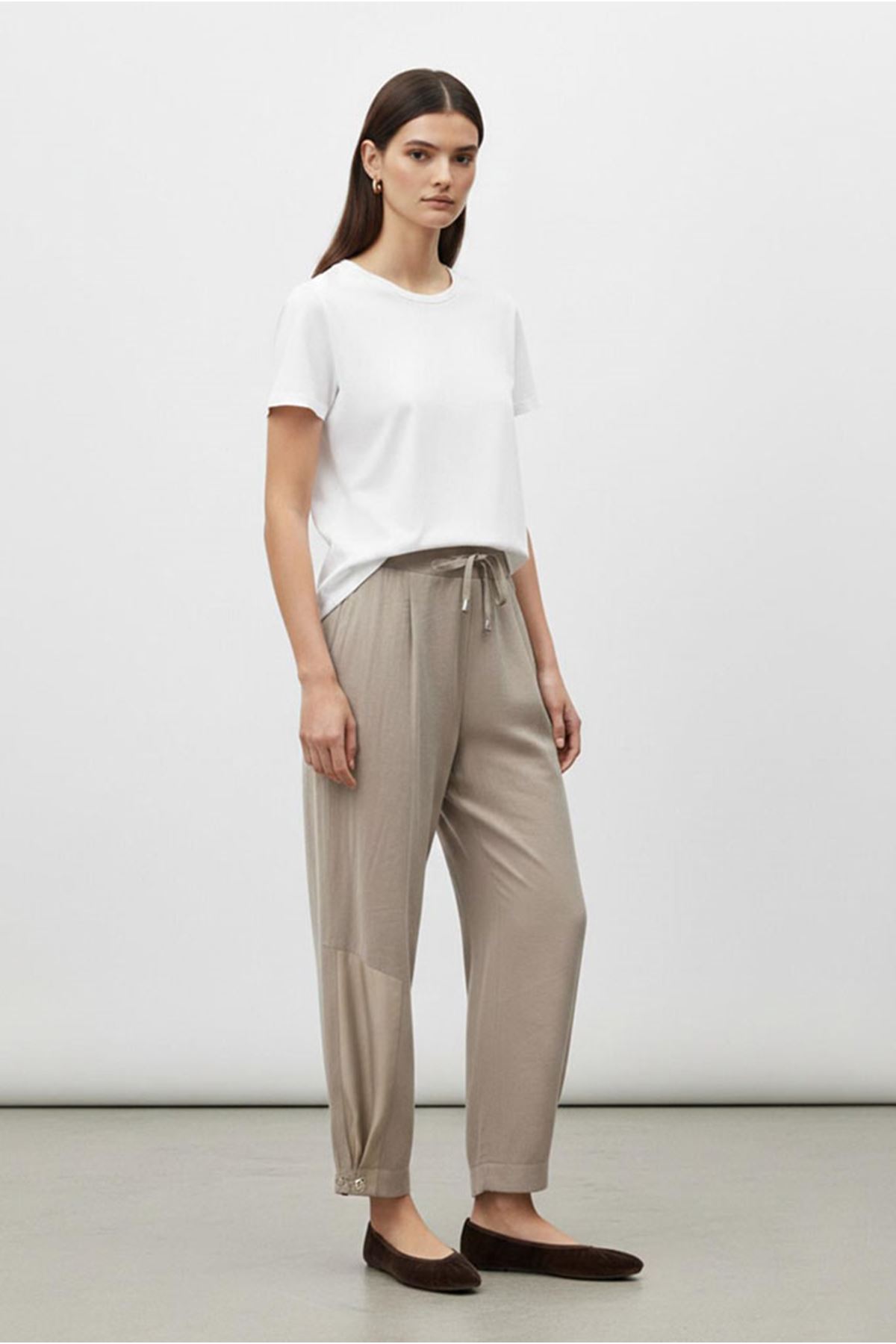26Y7395 - VİZON - PAÇASI BÜZGÜLÜ TENCEL PANTOLON