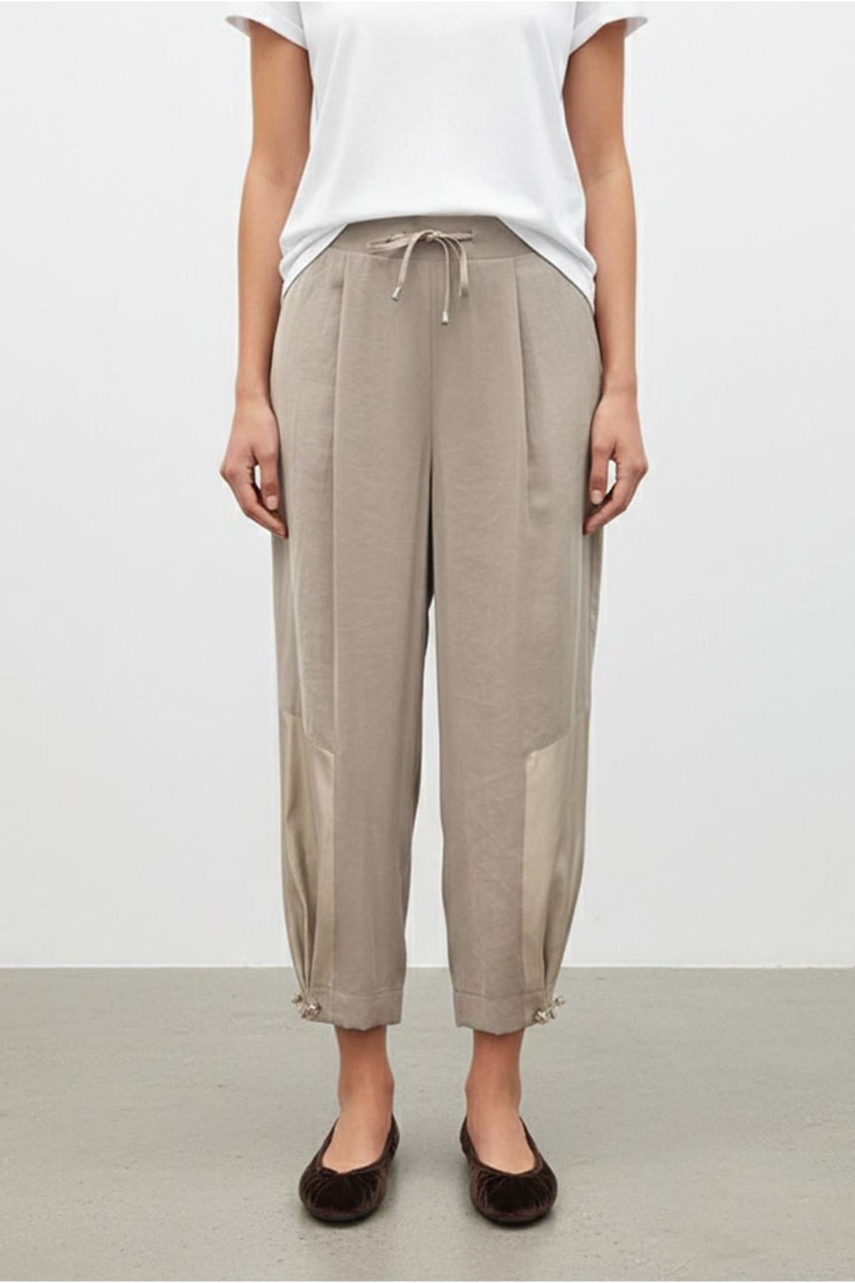 26Y7395 - VİZON - PAÇASI BÜZGÜLÜ TENCEL PANTOLON