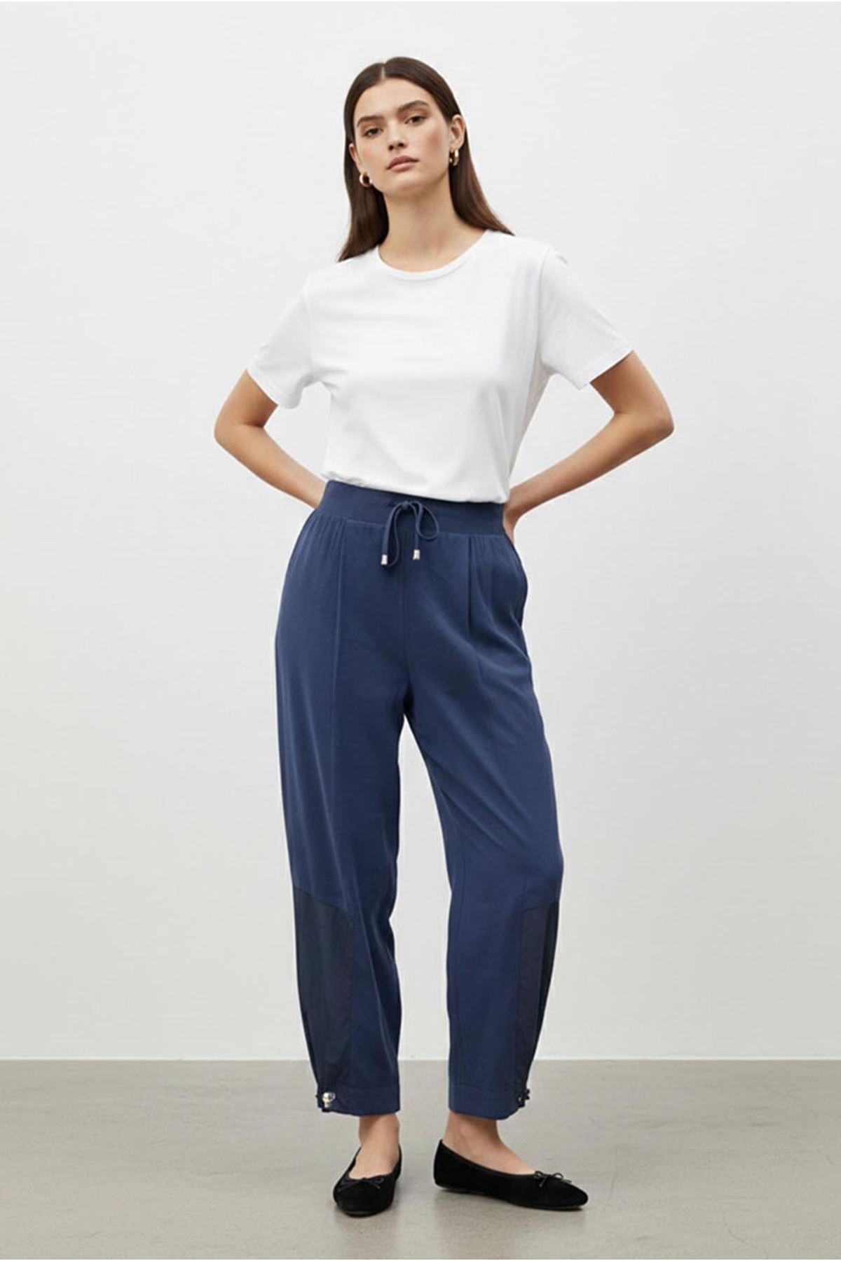 26Y7395 - LACİVERT - PAÇASI BÜZGÜLÜ TENCEL PANTOLON