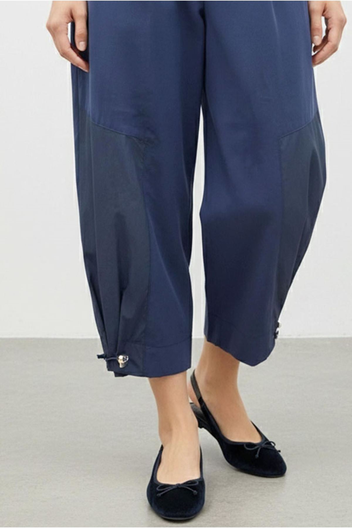 26Y7395 - LACİVERT - PAÇASI BÜZGÜLÜ TENCEL PANTOLON