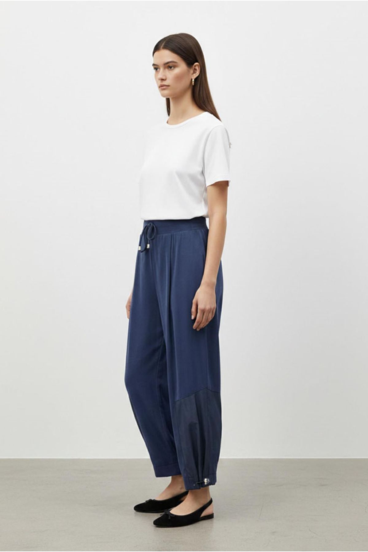 26Y7395 - LACİVERT - PAÇASI BÜZGÜLÜ TENCEL PANTOLON