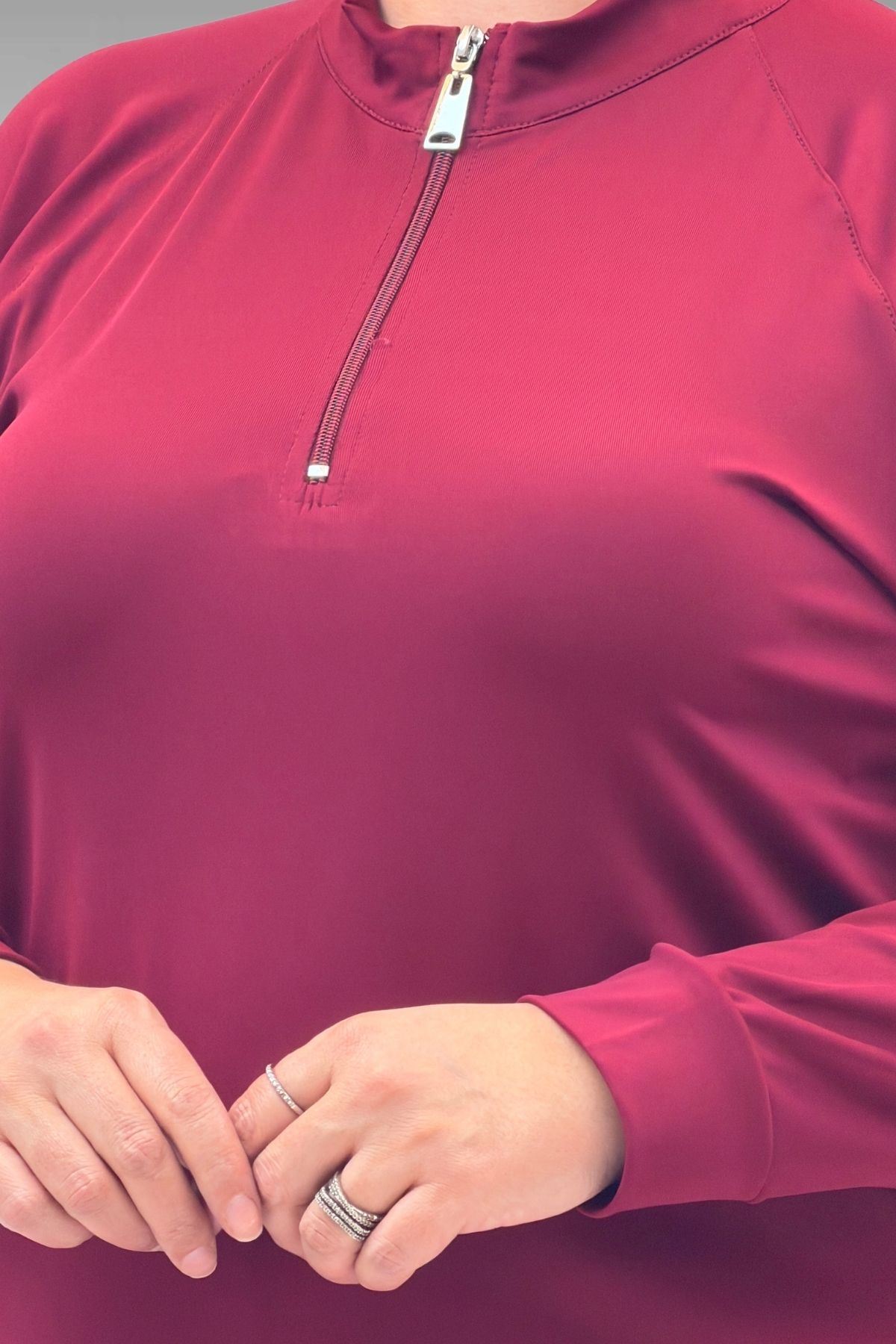 1732 Büyük Beden Balıkçı Yaka Fermuarlı Mayo - Bordo