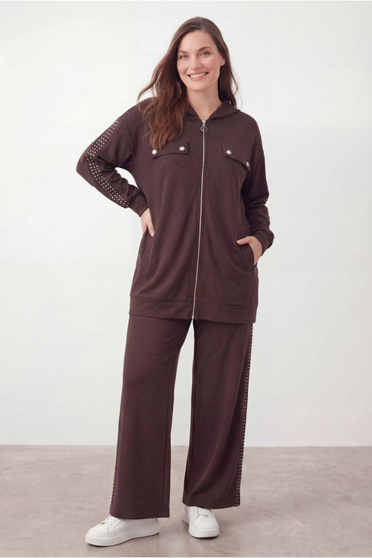 26Y6614 - KAHVE - BÜYÜK BEDEN ZIMBA TAŞLI TAKIM