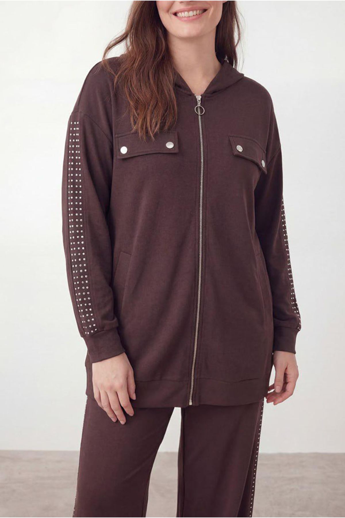 26Y6614 - KAHVE - BÜYÜK BEDEN ZIMBA TAŞLI TAKIM