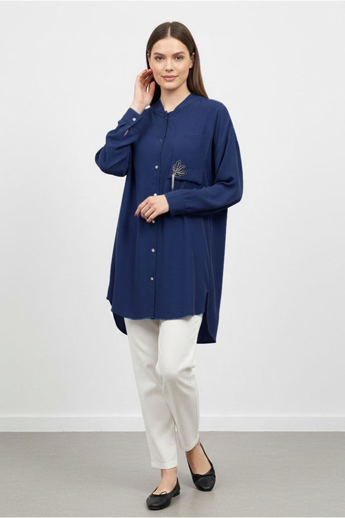 26Y7070 - LACİVERT - TAŞLI ŞIK GÖMLEK 