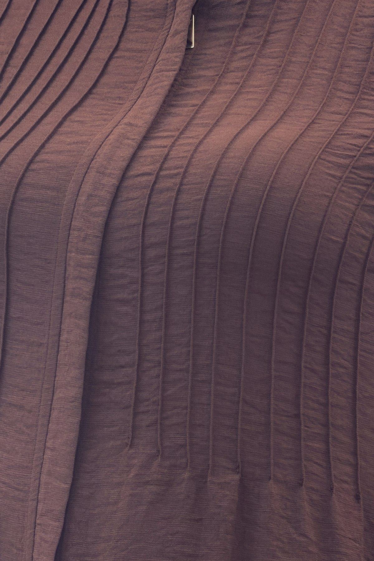 66004 Büyük Beden Pile Detaylı Keten Ferace - Kahve