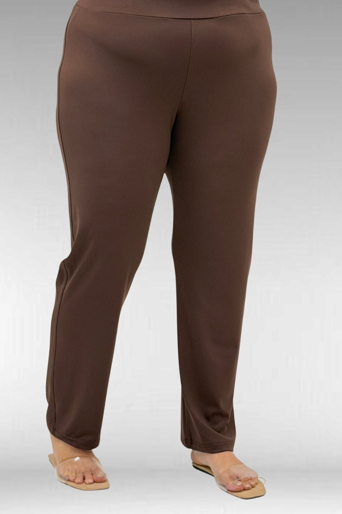 1733 Büyük Beden Fermuarlı Tesettür Mayo - Kahve