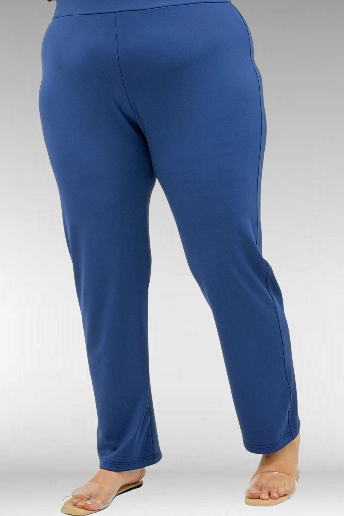 1733 Büyük Beden Fermuarlı Tesettür Mayo - Göz Desen İndigo-İndigo