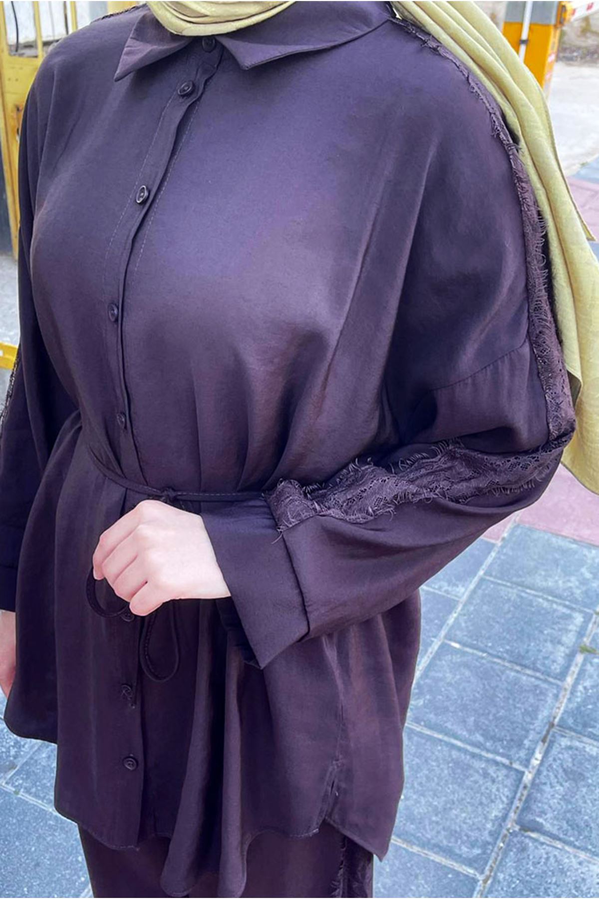 26Y6608 - KAHVE - DANTEL ŞERİTLİ TAKIM