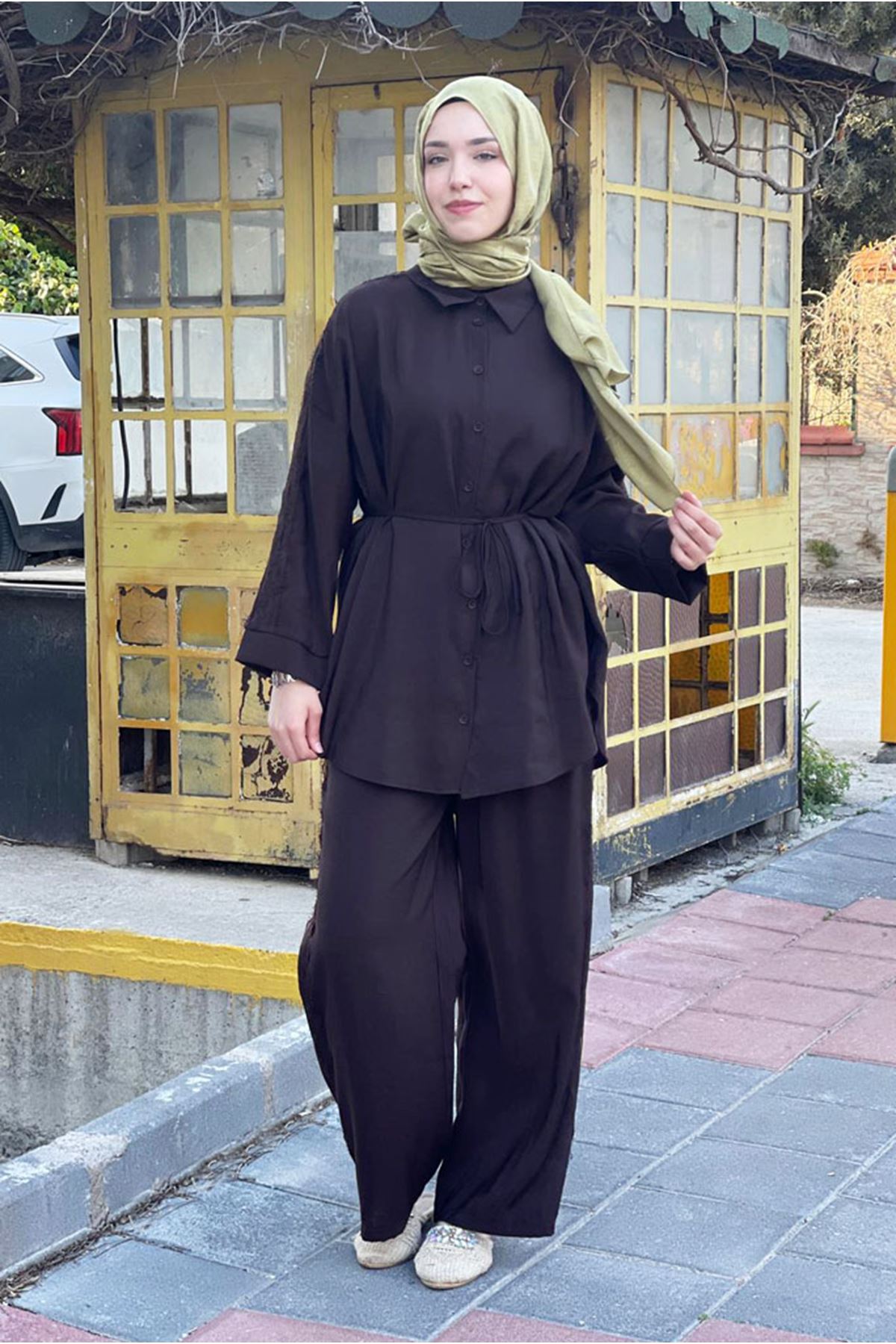 26Y6608 - KAHVE - DANTEL ŞERİTLİ TAKIM