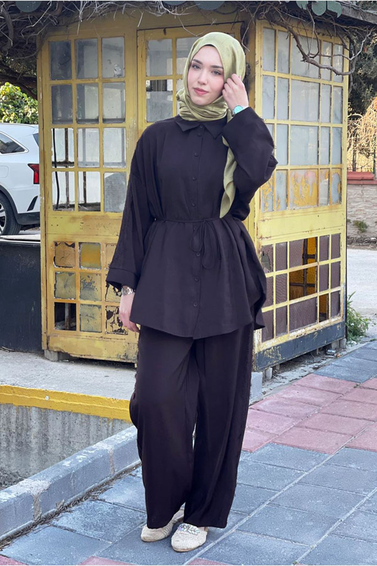 26Y6608 - KAHVE - DANTEL ŞERİTLİ TAKIM