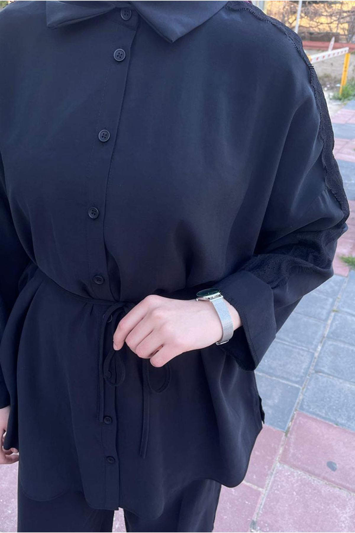 26Y6608 - SİYAH - DANTEL ŞERİTLİ TAKIM 