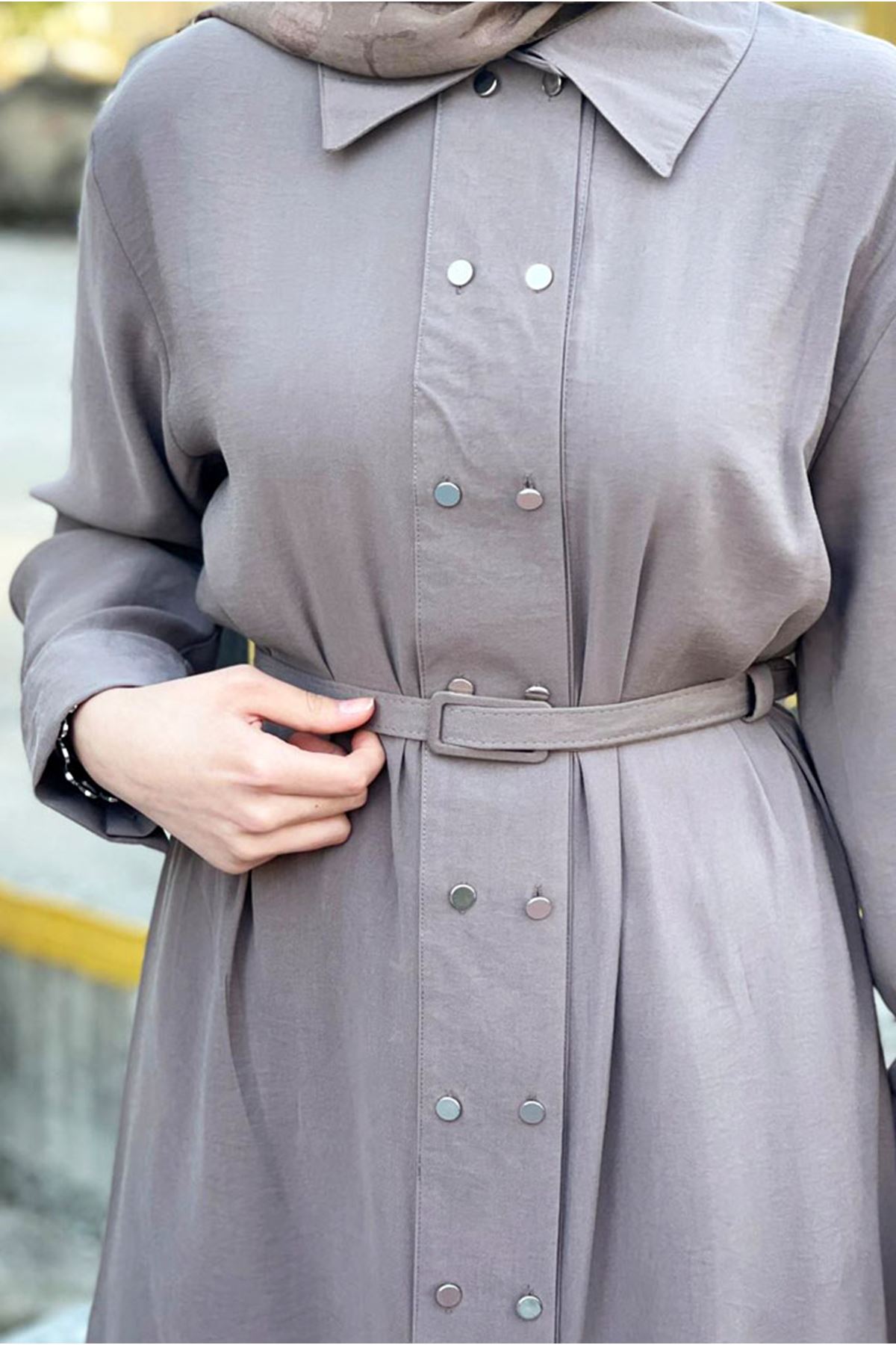 26Y6570 - VİZON - BELİ SEYYAR KEMERLİ KAP TUNİK