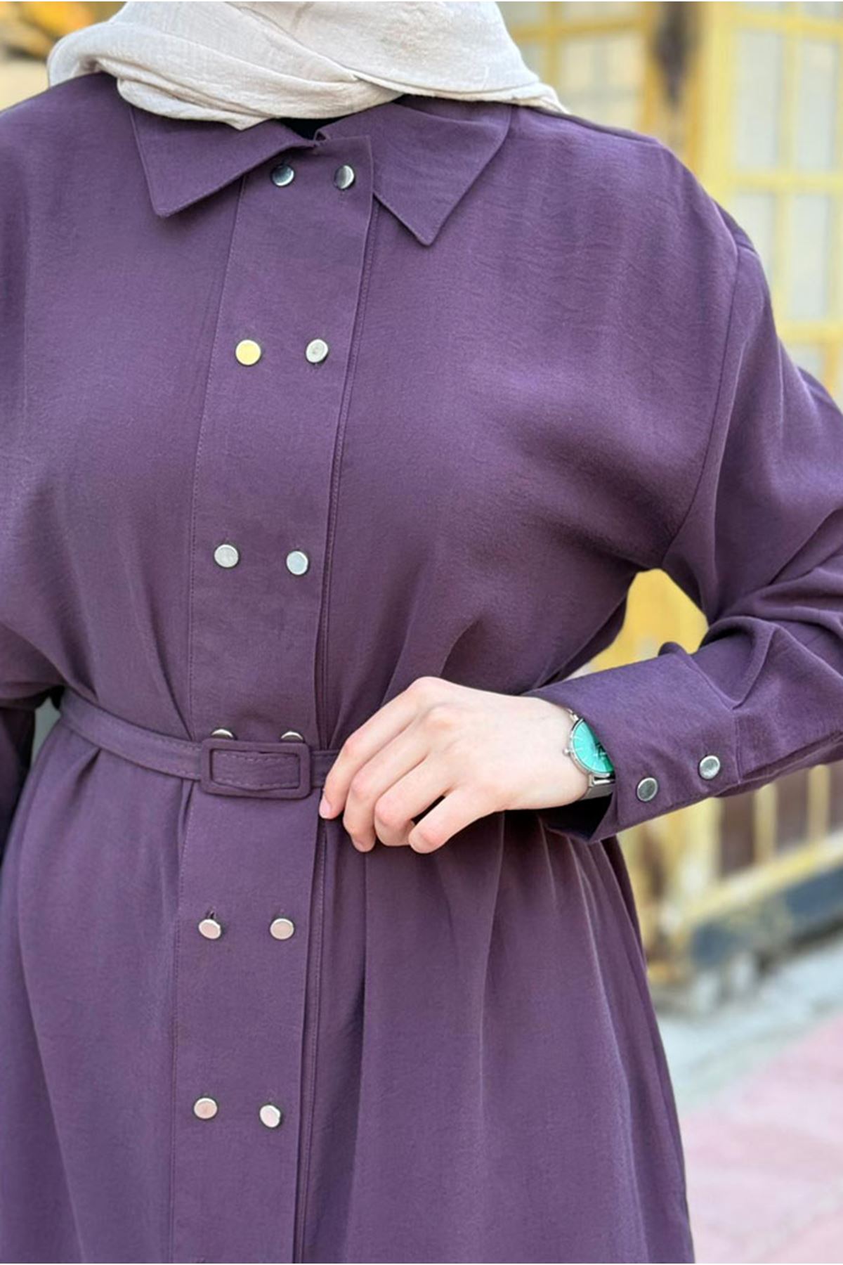 26Y6570 - MÜRDÜM - BELİ SEYYAR KEMERLİ KAP TUNİK 