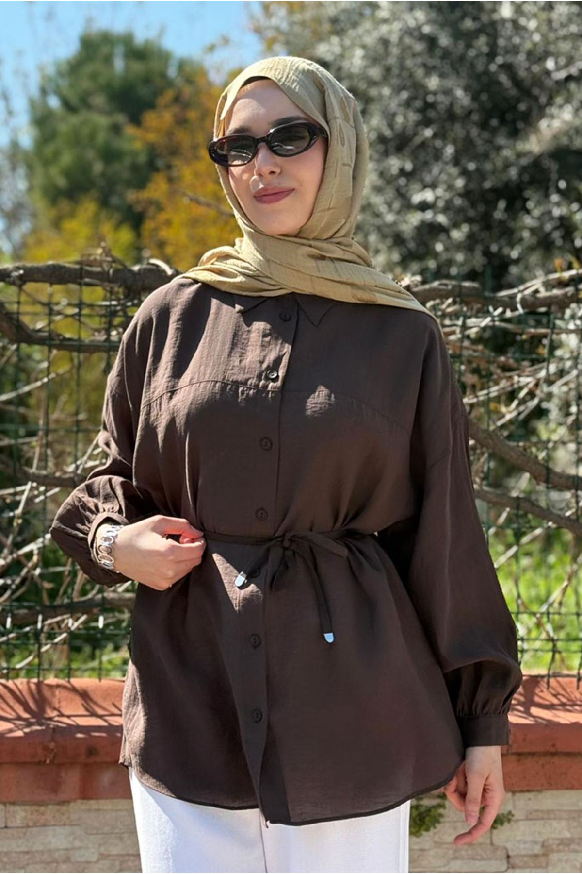 26Y6575 - KAHVE -  LYOCEL GÖMLEK