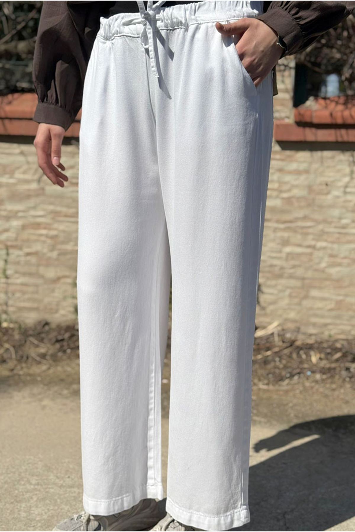 26Y7318 - BEYAZ - MODAL BOL PAÇA PANTOLON