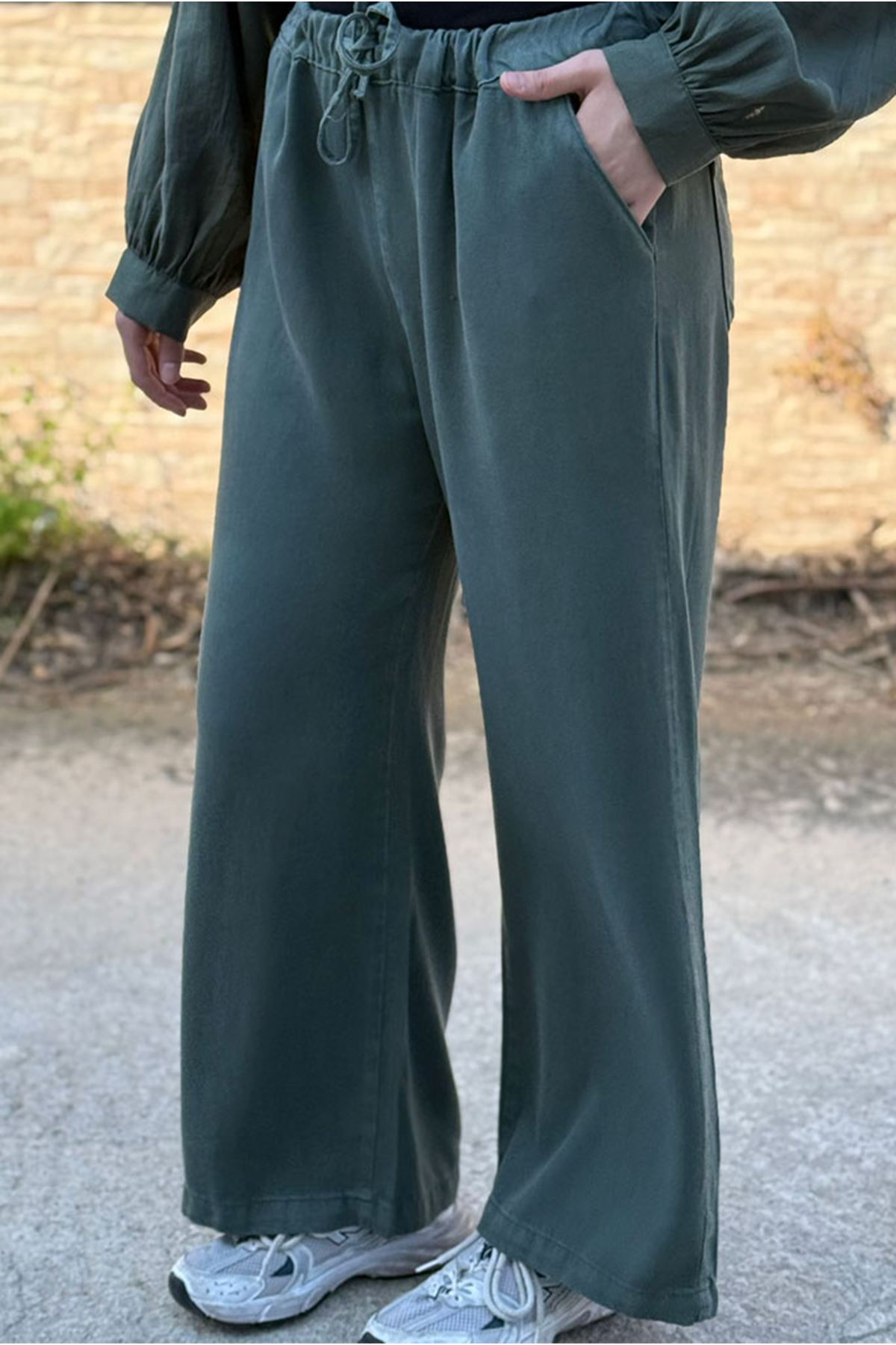 26Y7318 - HAKİ - TENCEL BOL PAÇA PANTOLON