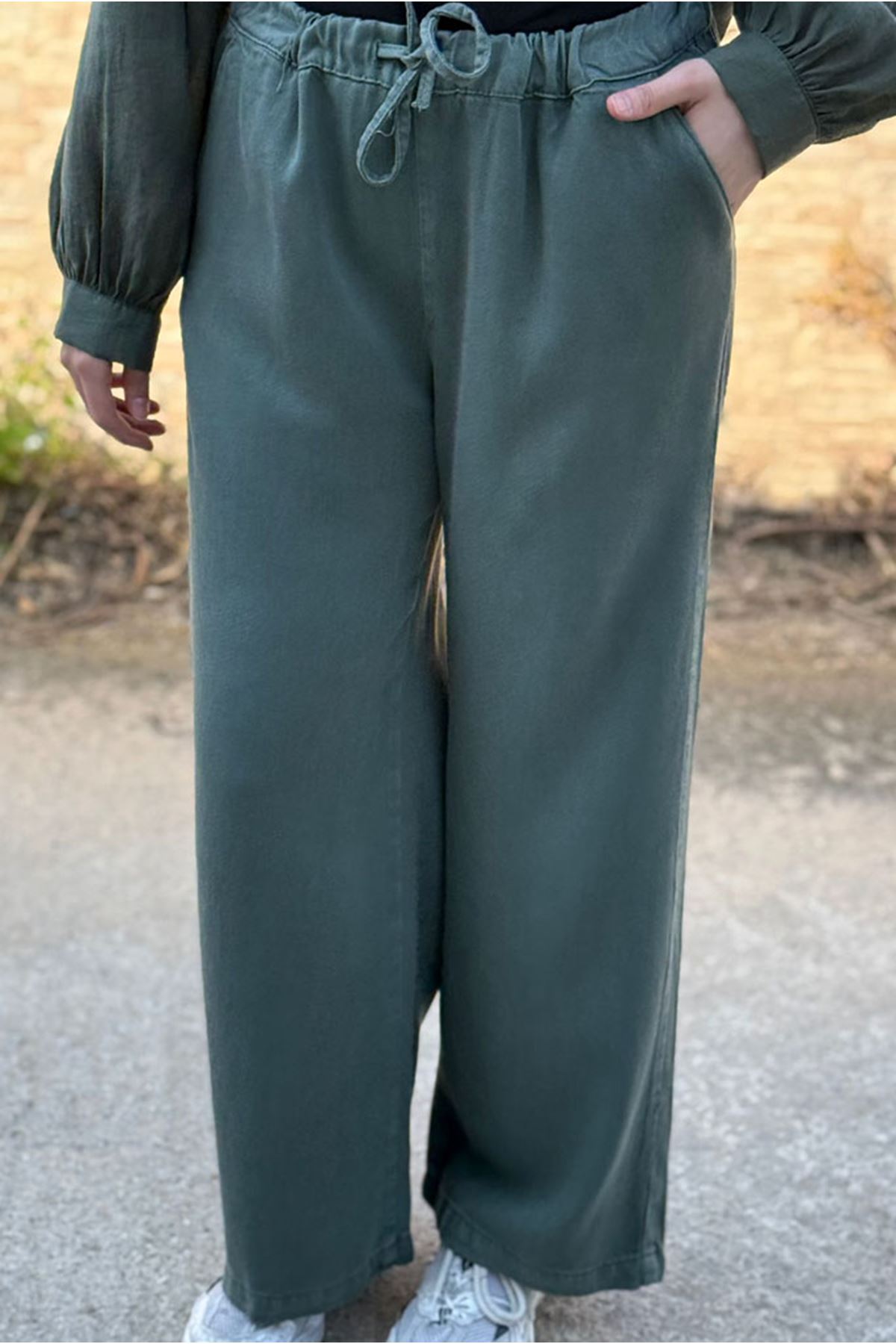 26Y7318 - HAKİ - TENCEL BOL PAÇA PANTOLON