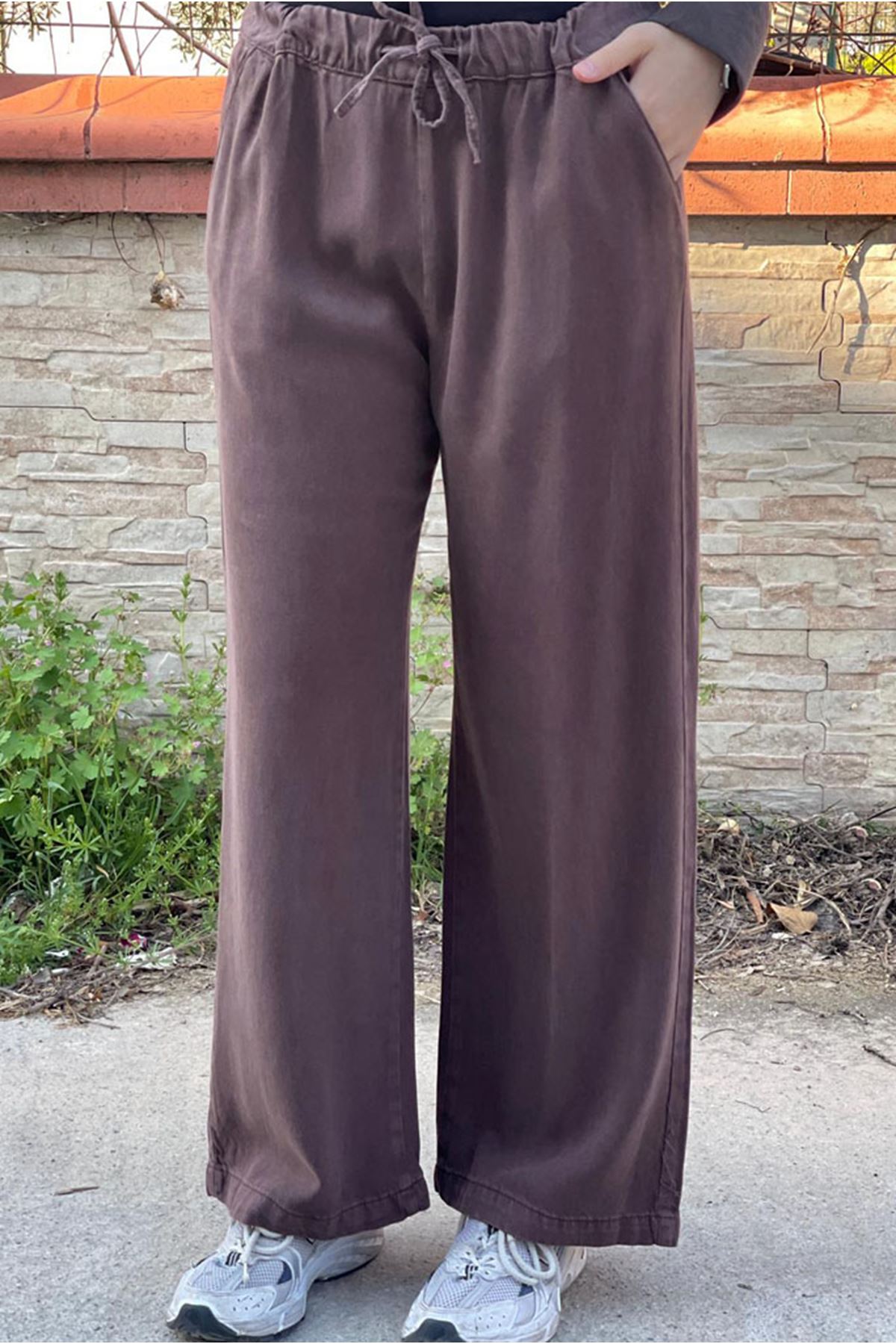 26Y7318 - KAHVE - TENCEL BOL PAÇA PANTOLON 