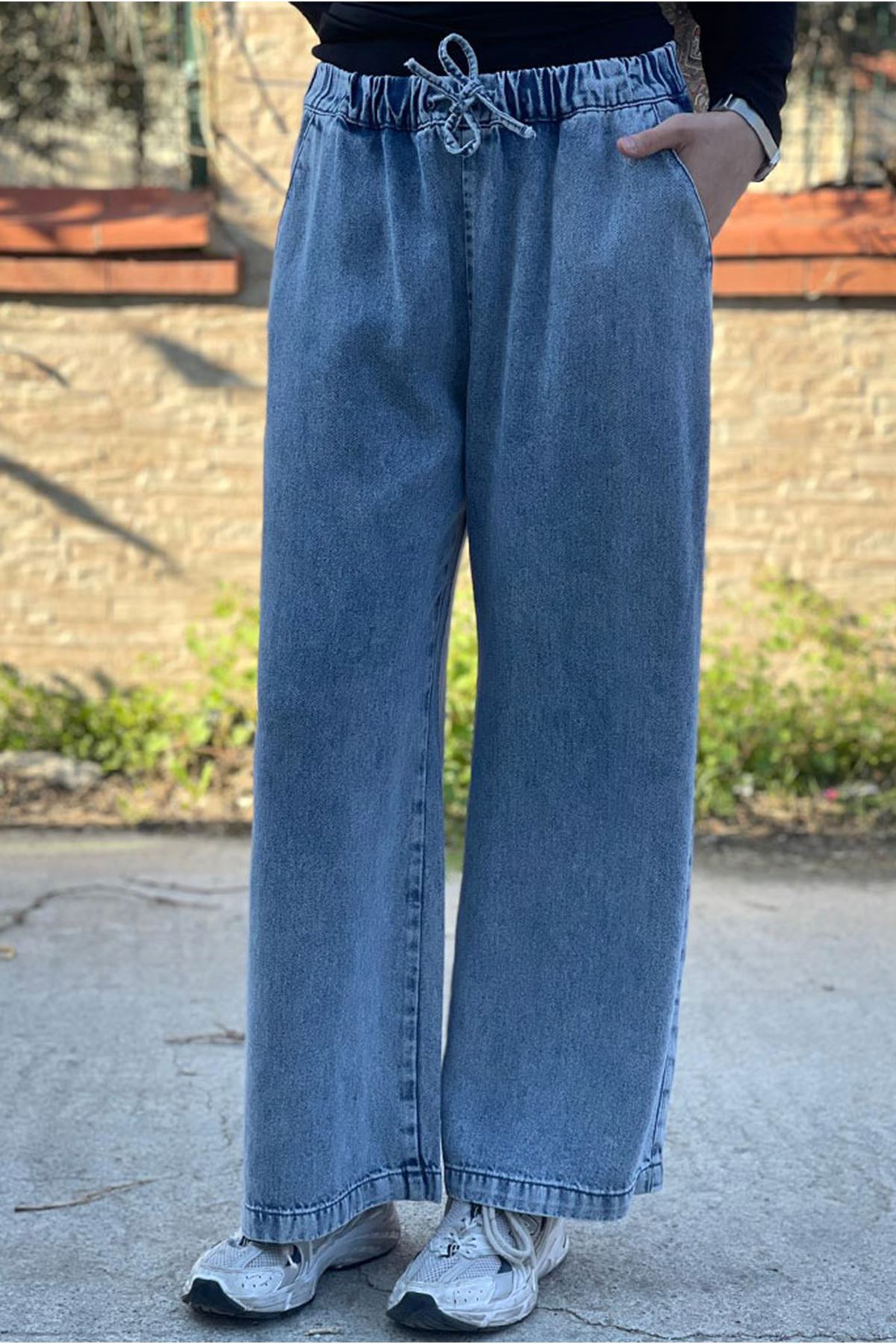 26Y7318 - KOT MAVİ - TENCEL BOL PAÇA PANTOLON 