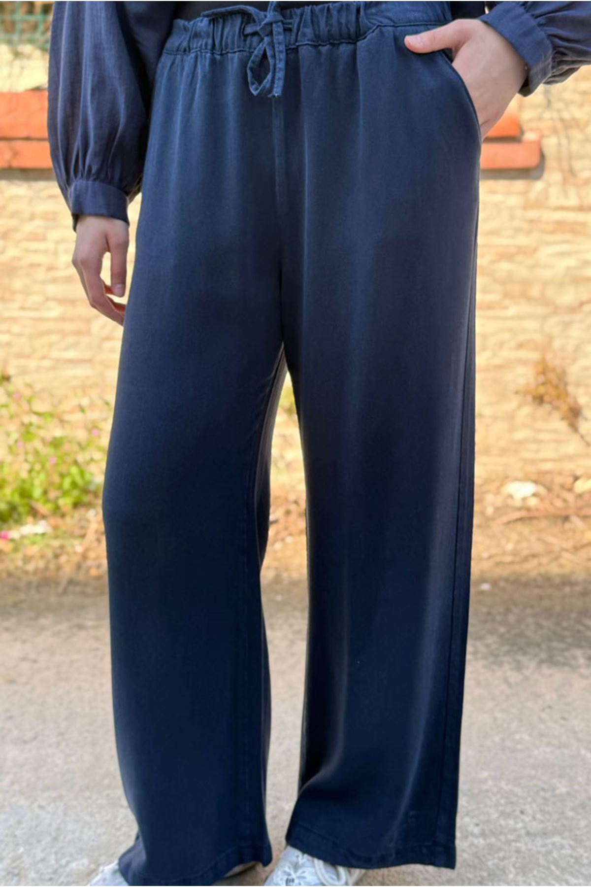 26Y7318 - LACİVERT - TENCEL BOL PAÇA PANTOLON 