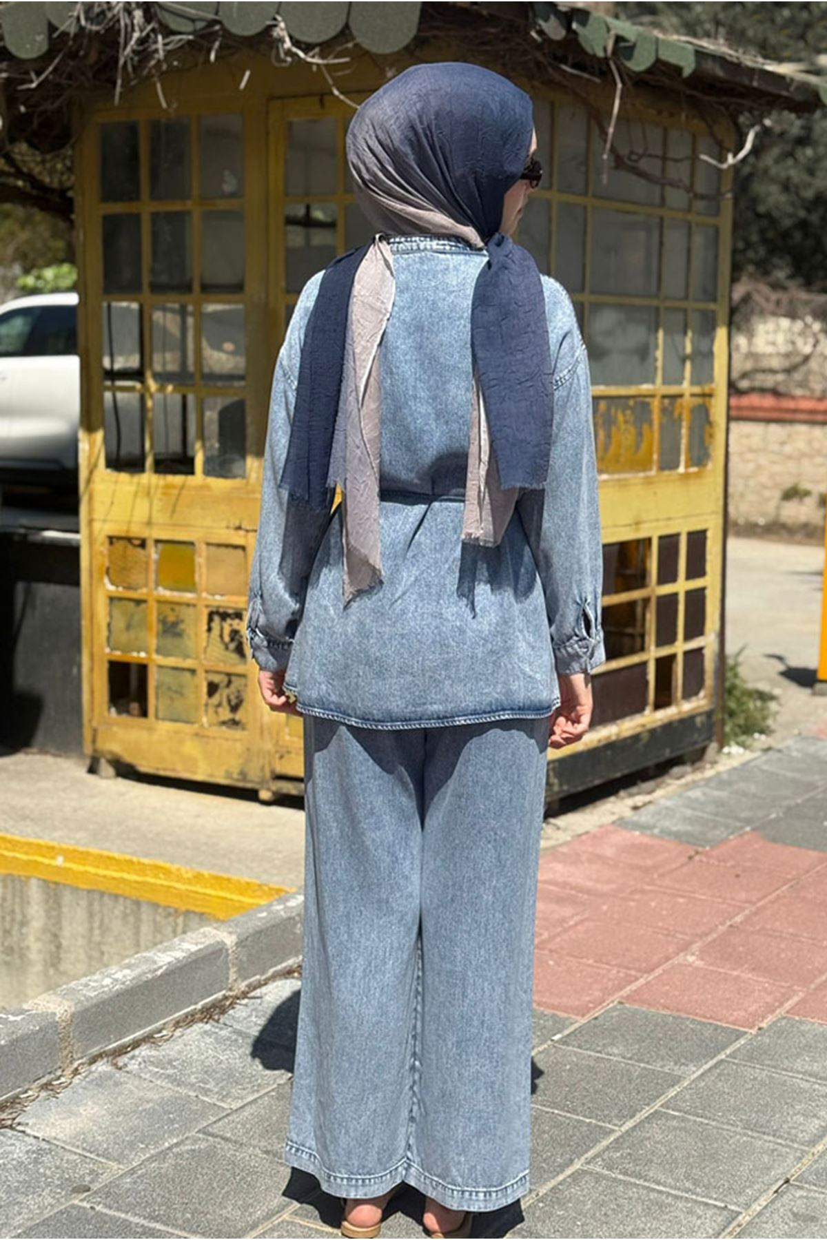 26Y6624 - KOT MAVİ - TENCEL KOT BAĞLAMALI TAKIM