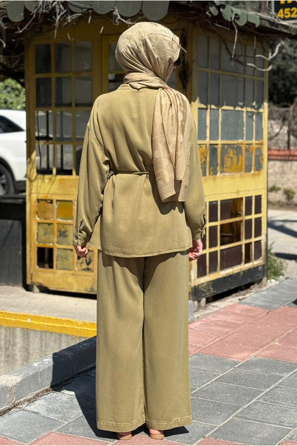 26Y6624 - YAĞ YEŞİLİ - TENCEL KOT BAĞLAMALI TAKIM 