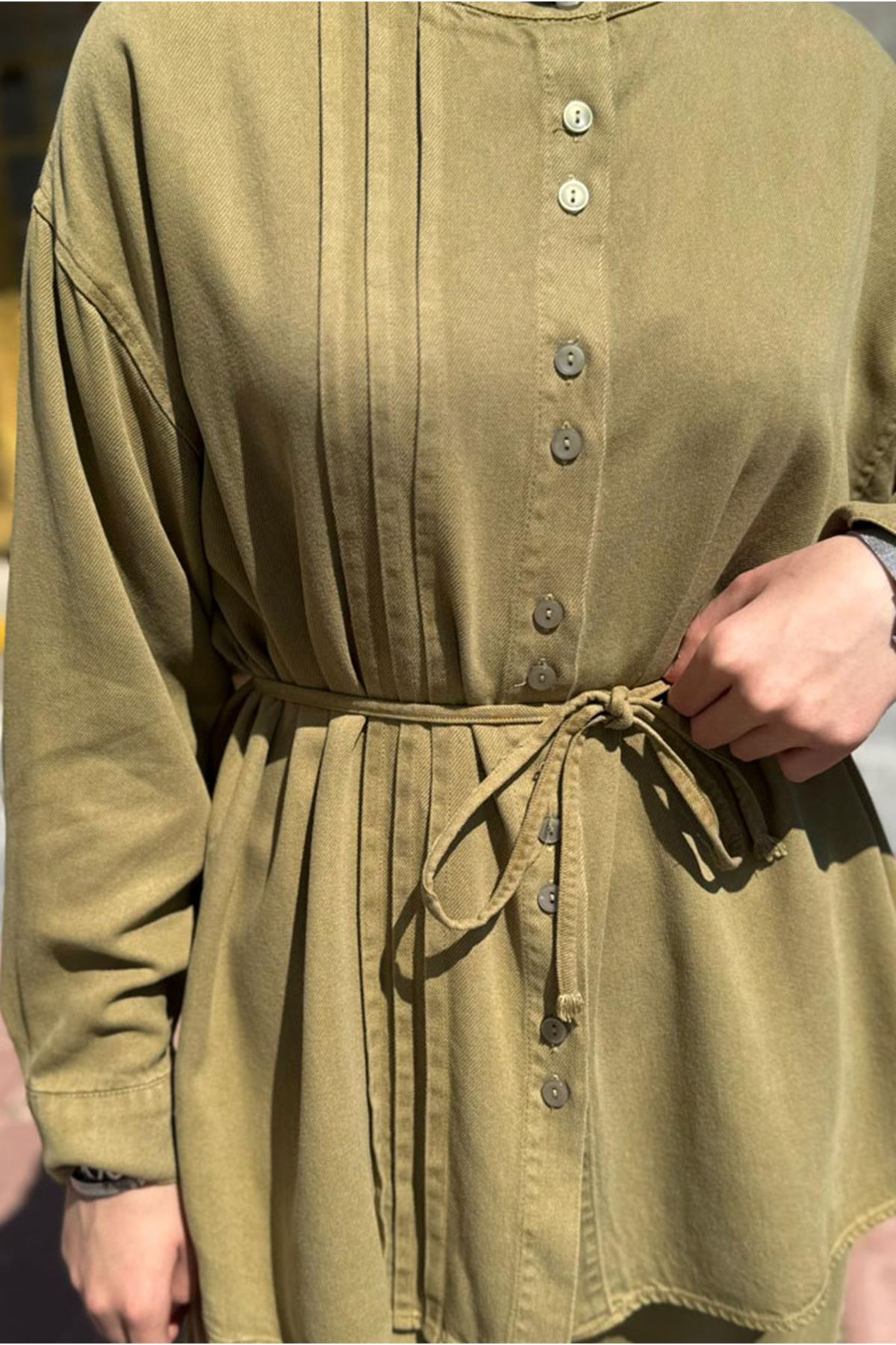 26Y6624 - YAĞ YEŞİLİ - TENCEL KOT BAĞLAMALI TAKIM 