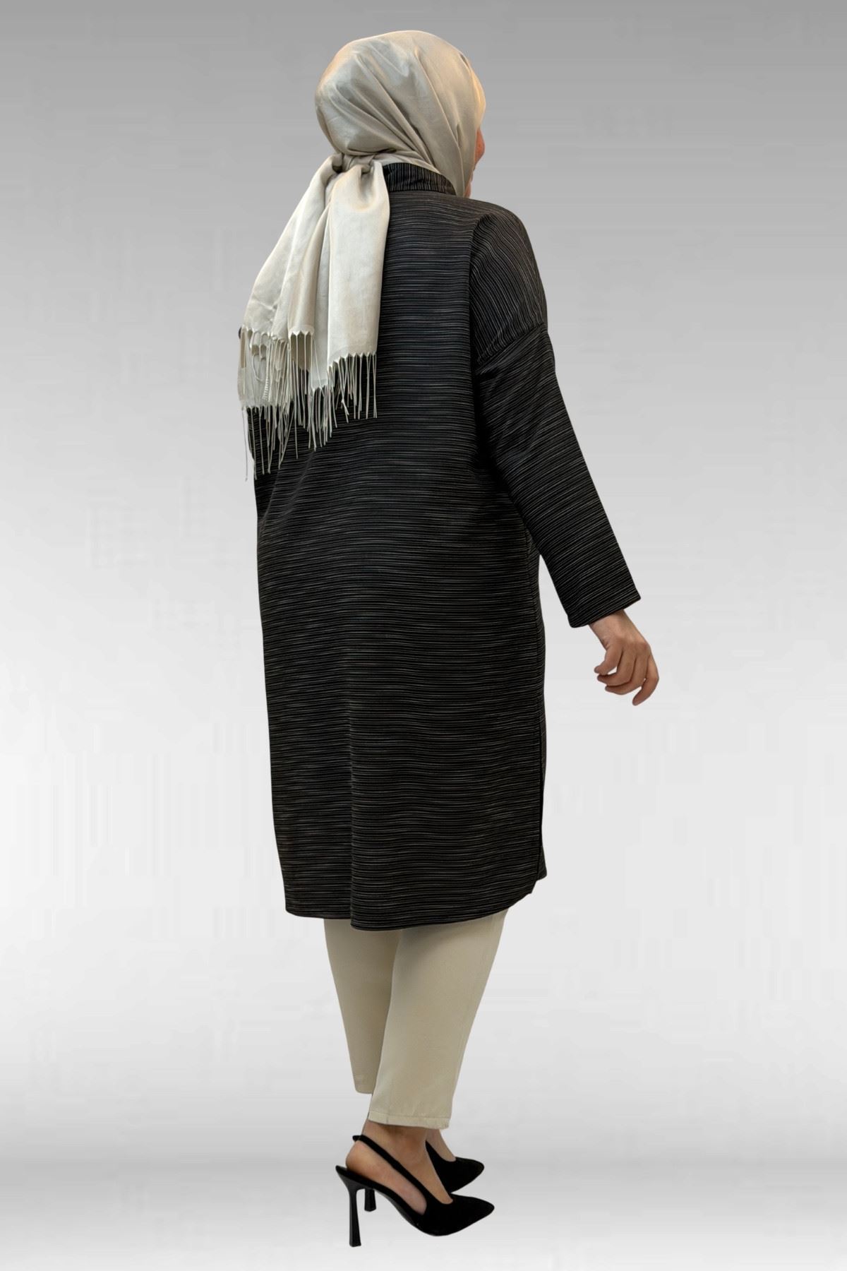 68018 Büyük Beden Düşük Kol Gömlek - Siyah