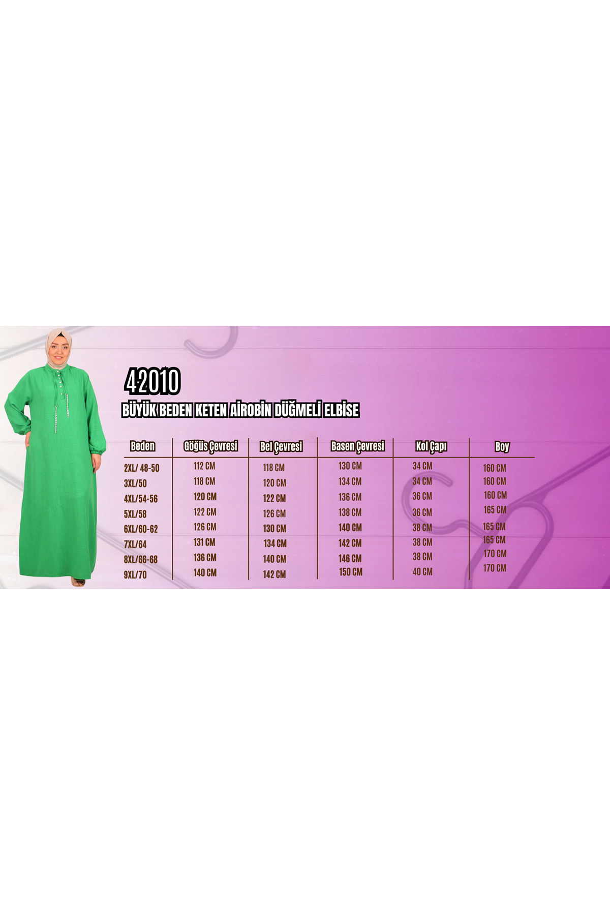 42010 Büyük Beden Keten Airobin Düğmeli Elbise-Siyah