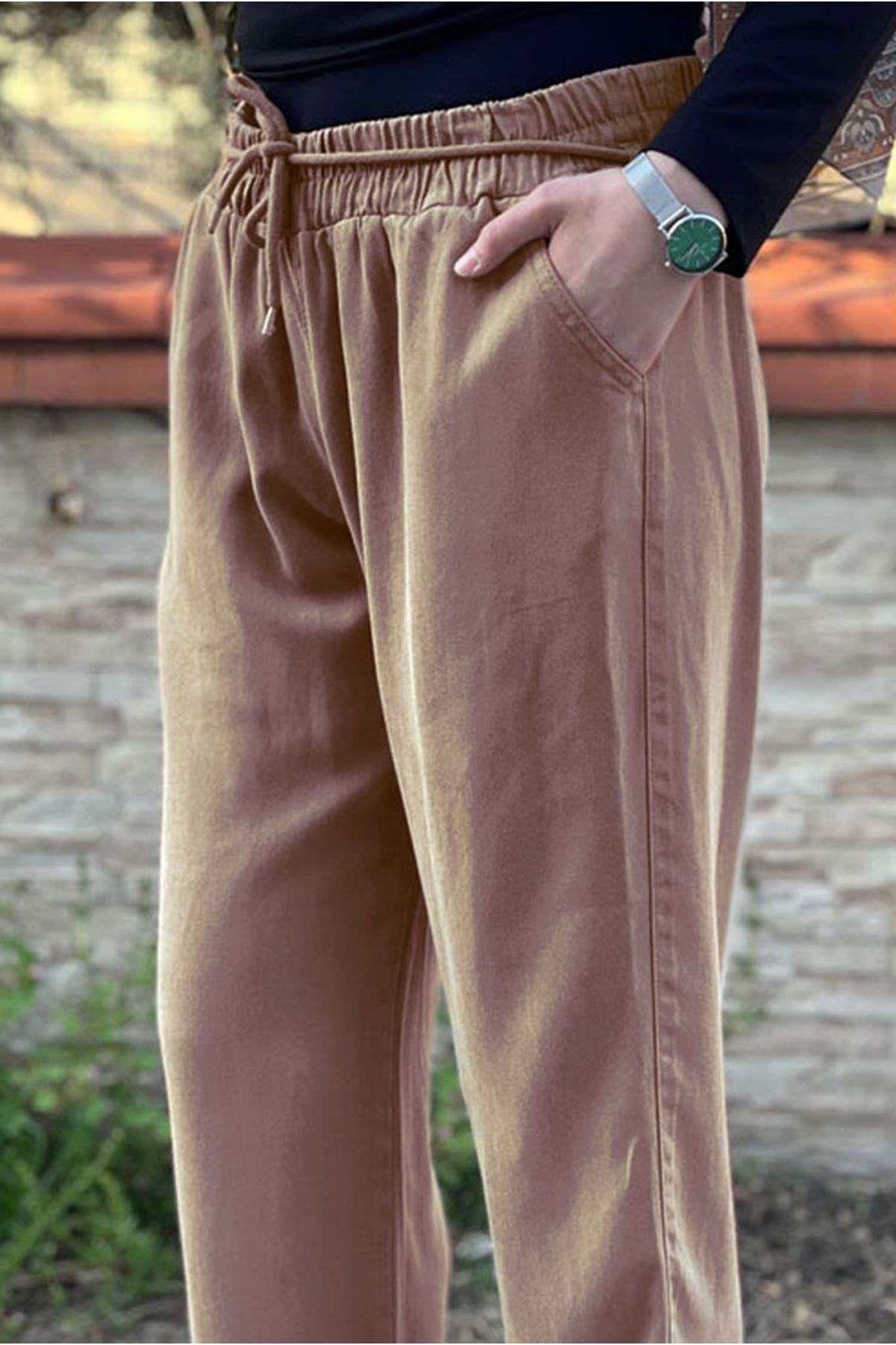 26Y7308 - AÇIK KAHVE - TENCEL İPLİ PANTOLON