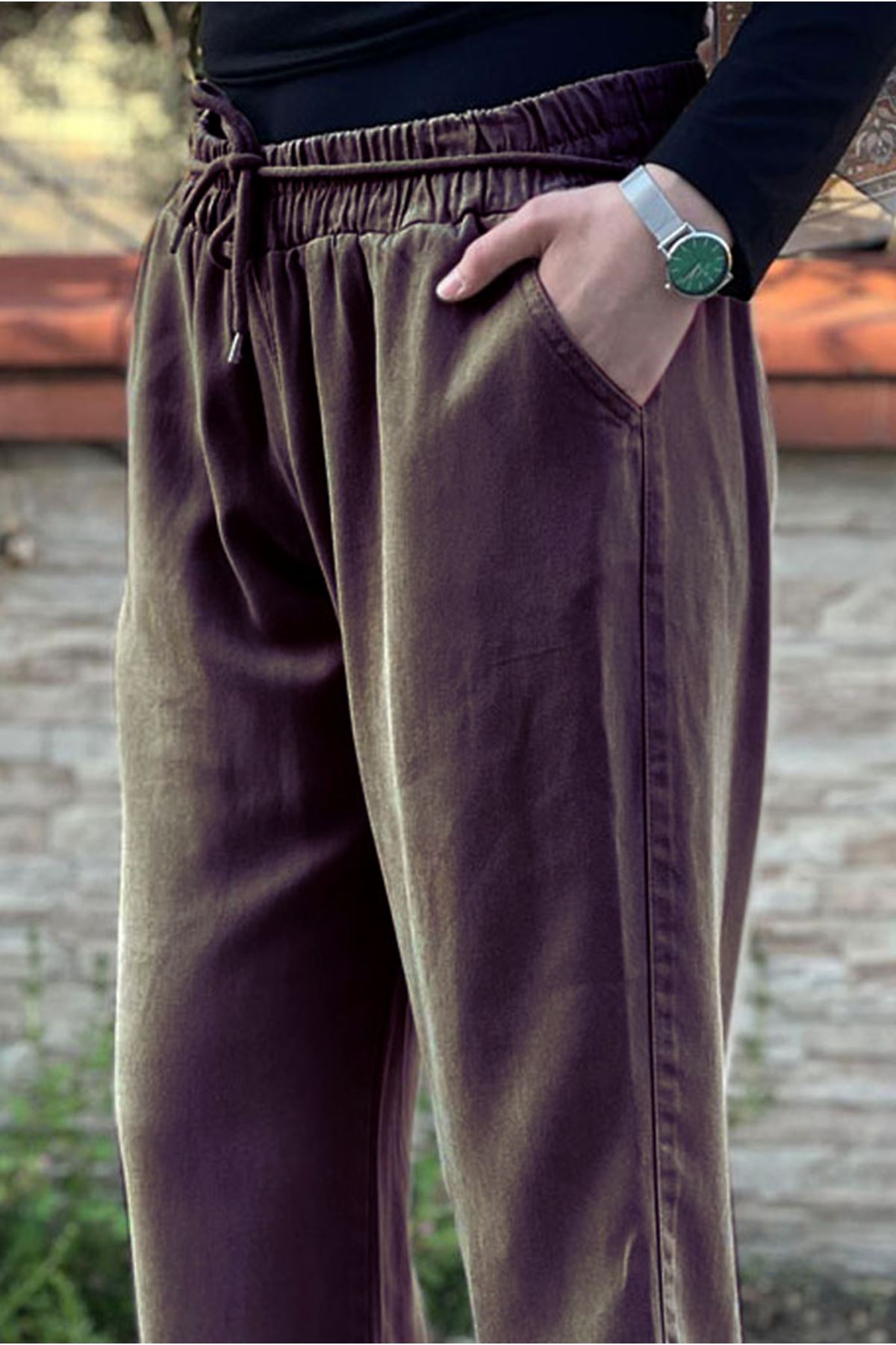 26Y7308 - KAHVE - TENCEL İPLİ PANTOLON