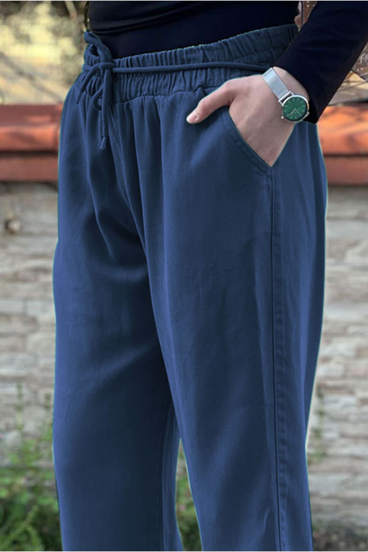 26Y7308 -LACİVERT - TENCEL İPLİ PANTOLON 