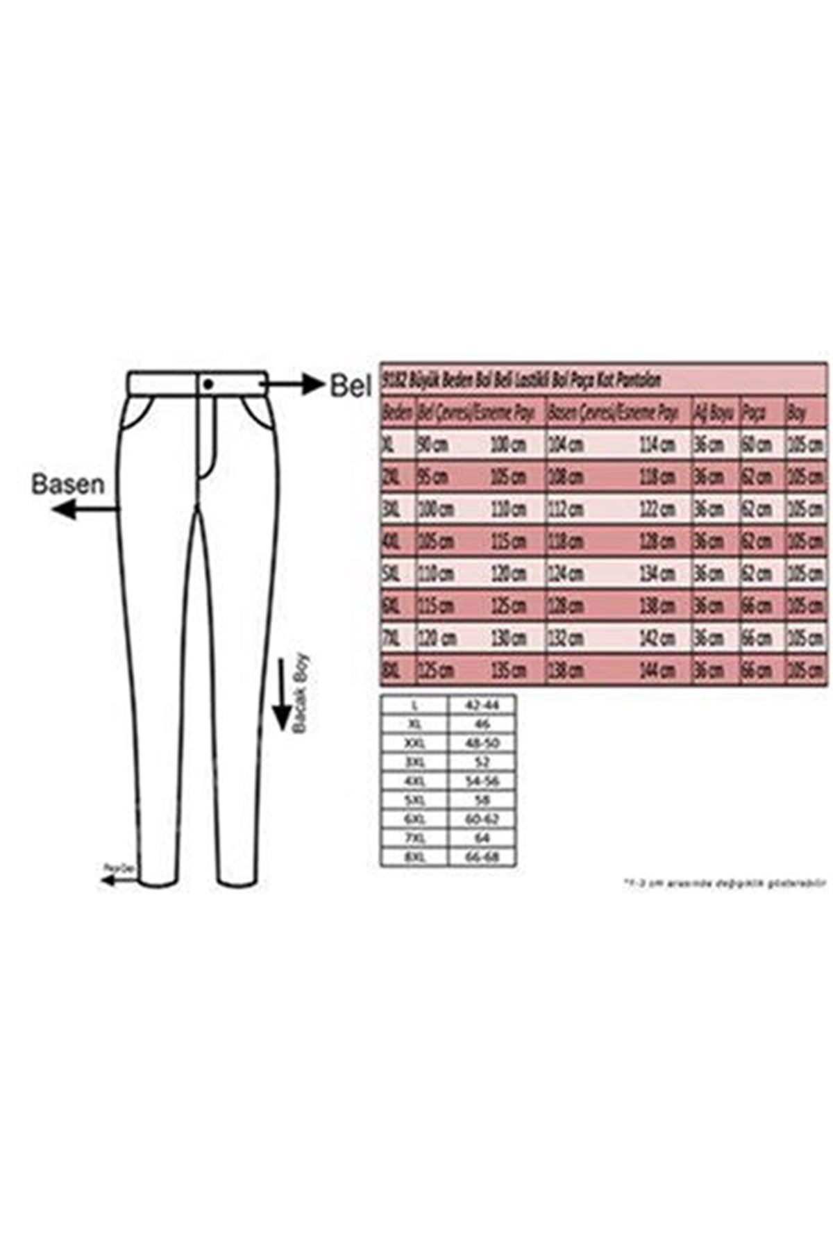 9182-9 Büyük Beden Beli Lastikli Bolpaça Kot Pantolon - Siyah