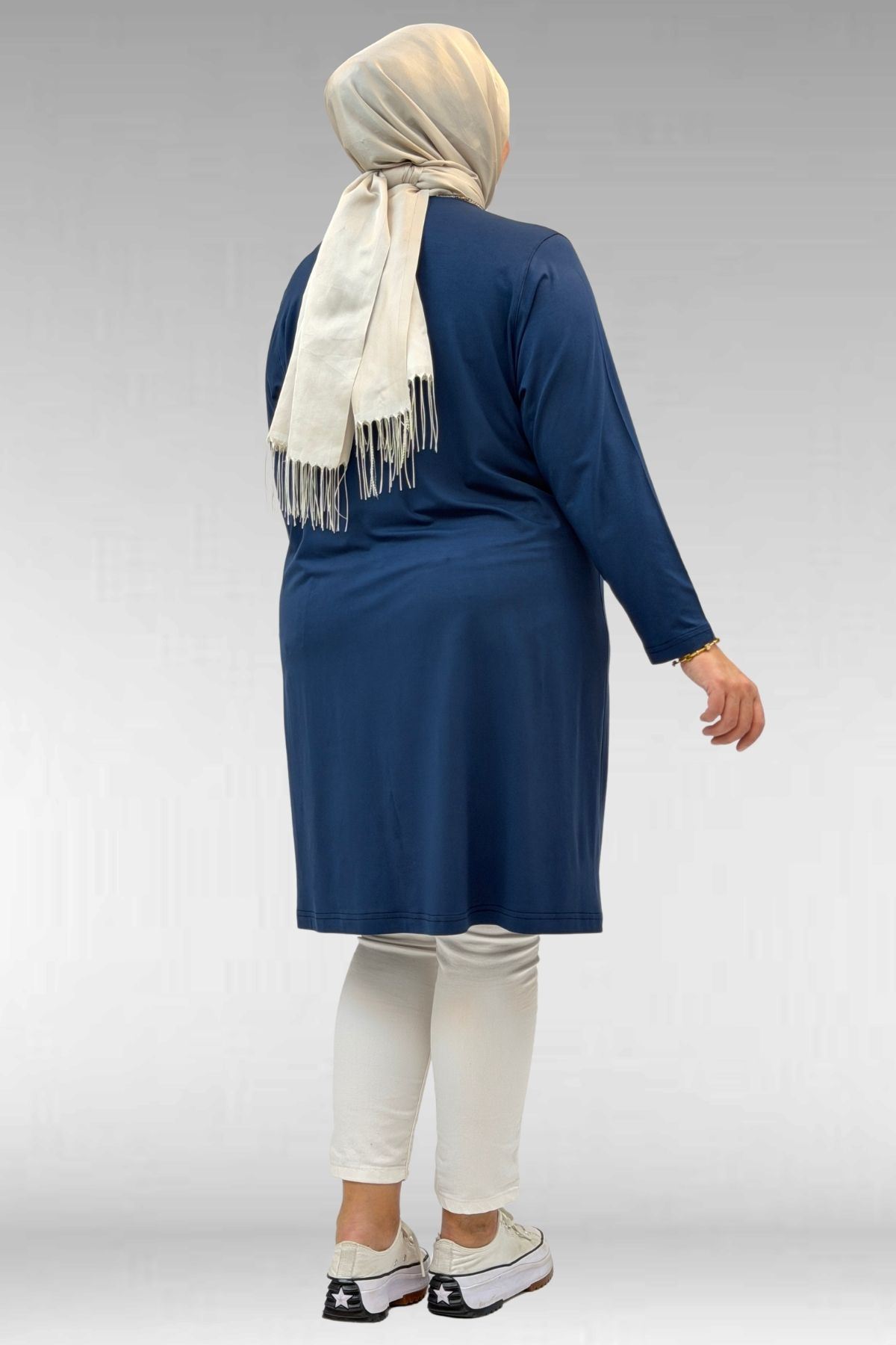38501 Büyük Beden Basic Penye Tunik - İndigo