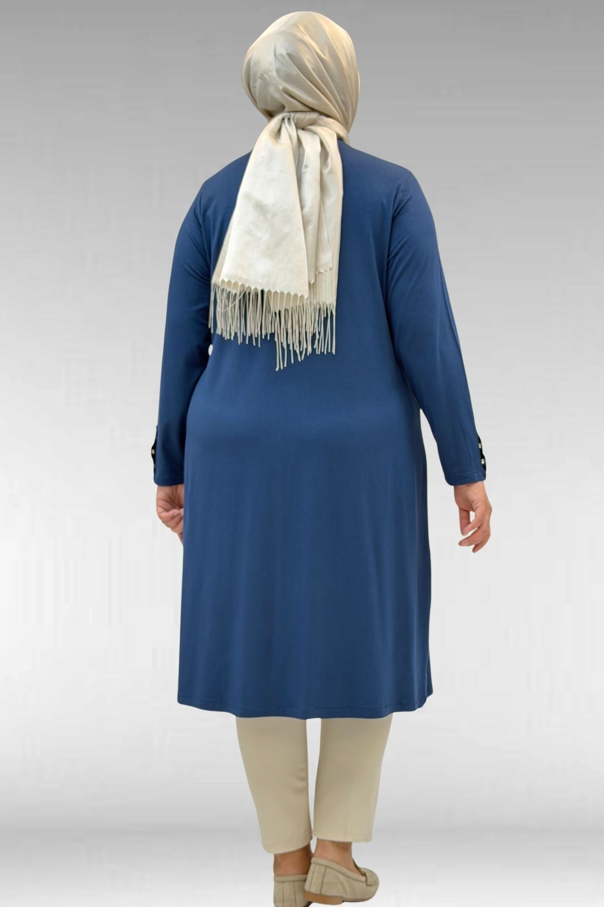 68029 Büyük Beden Yanları Kuşgözü Detaylı Penye Tunik - Petrol