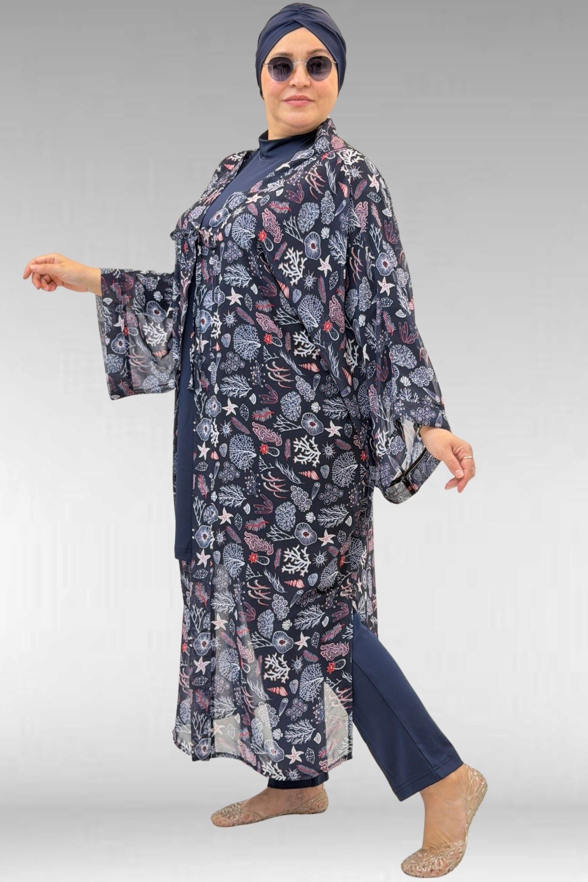 1735 Büyük Beden Garni Detaylı Pareo - Karışık Desen Laci