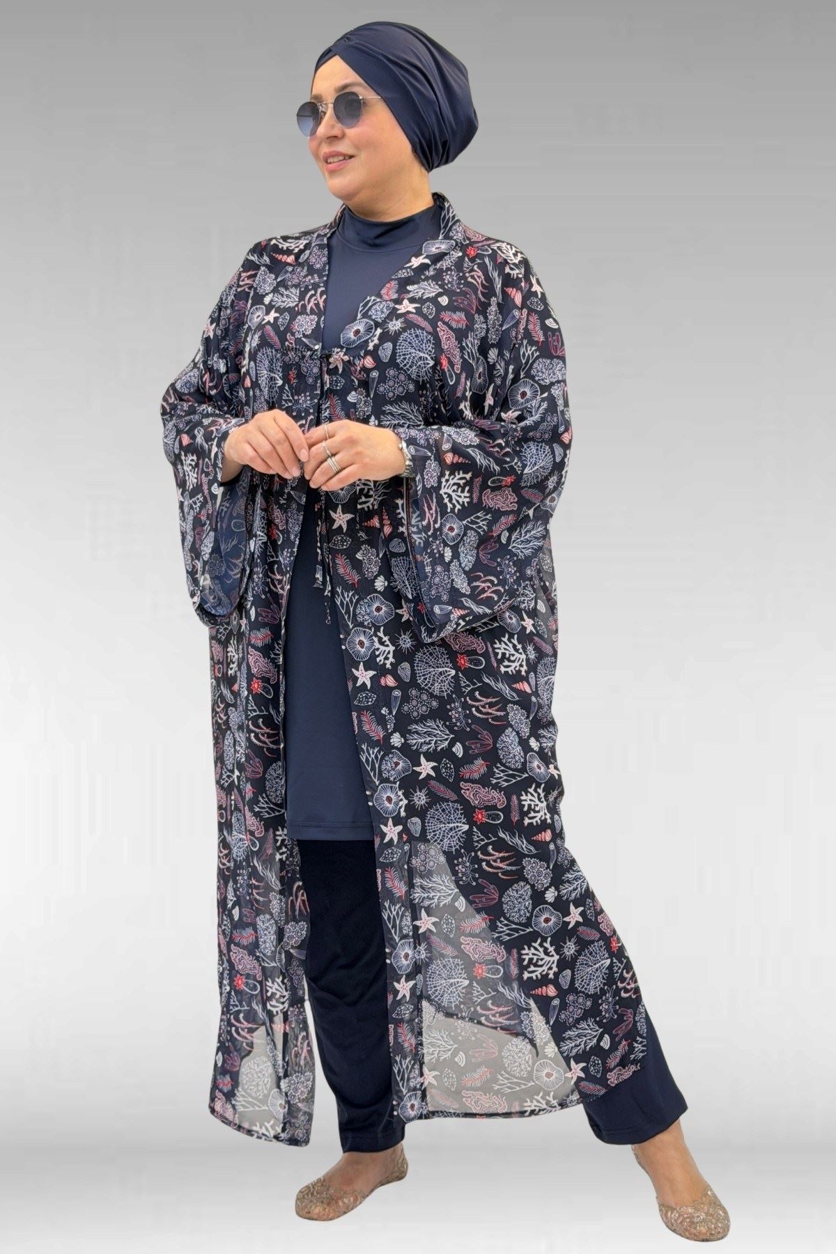 1735 Büyük Beden Garni Detaylı Pareo - Karışık Desen Laci