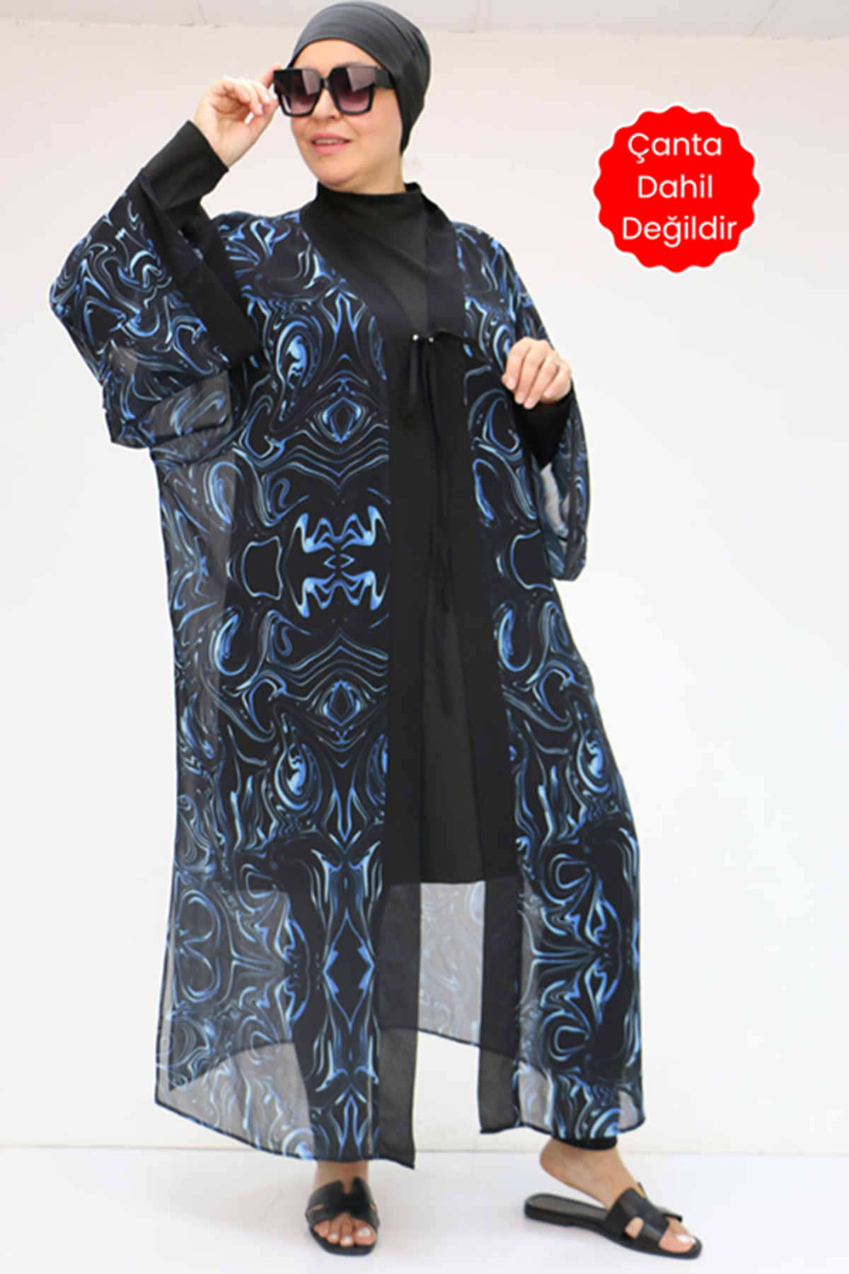 1735 Büyük Beden Garni Detaylı Pareo - Aqua Mavi