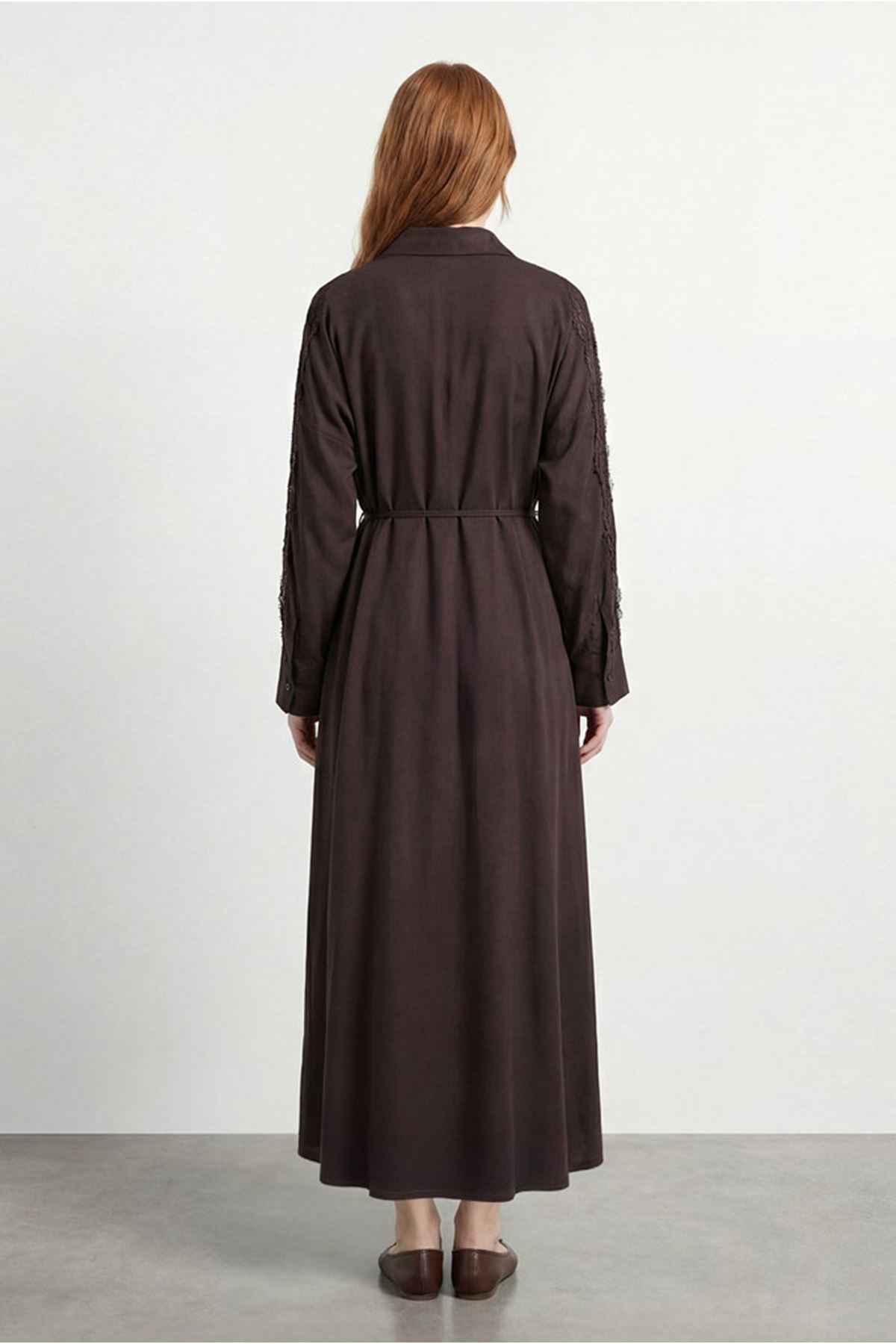 26Y7438 - KAHVE - DANTELLİ ELBİSE